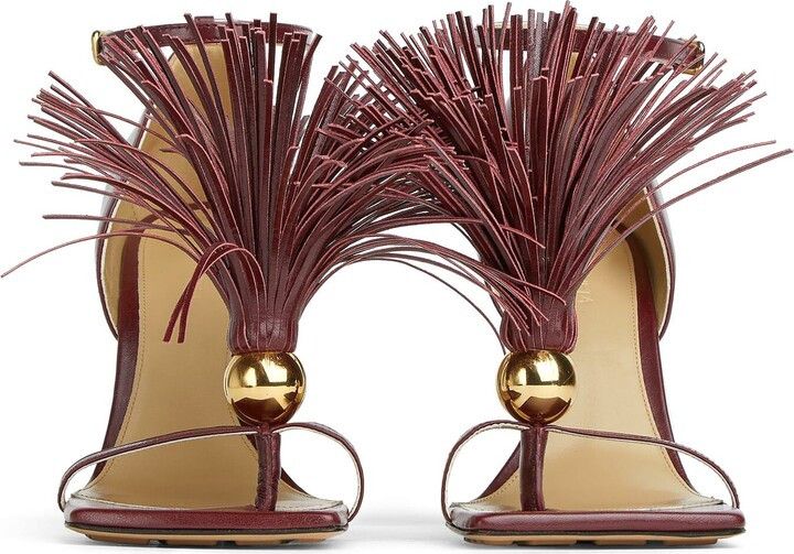 Bottega Veneta o1y0725 Leather Ankle Thong Strap Sandals in Burgundy Size US 8.5 / IT 38.5 - 2 Thumbnail