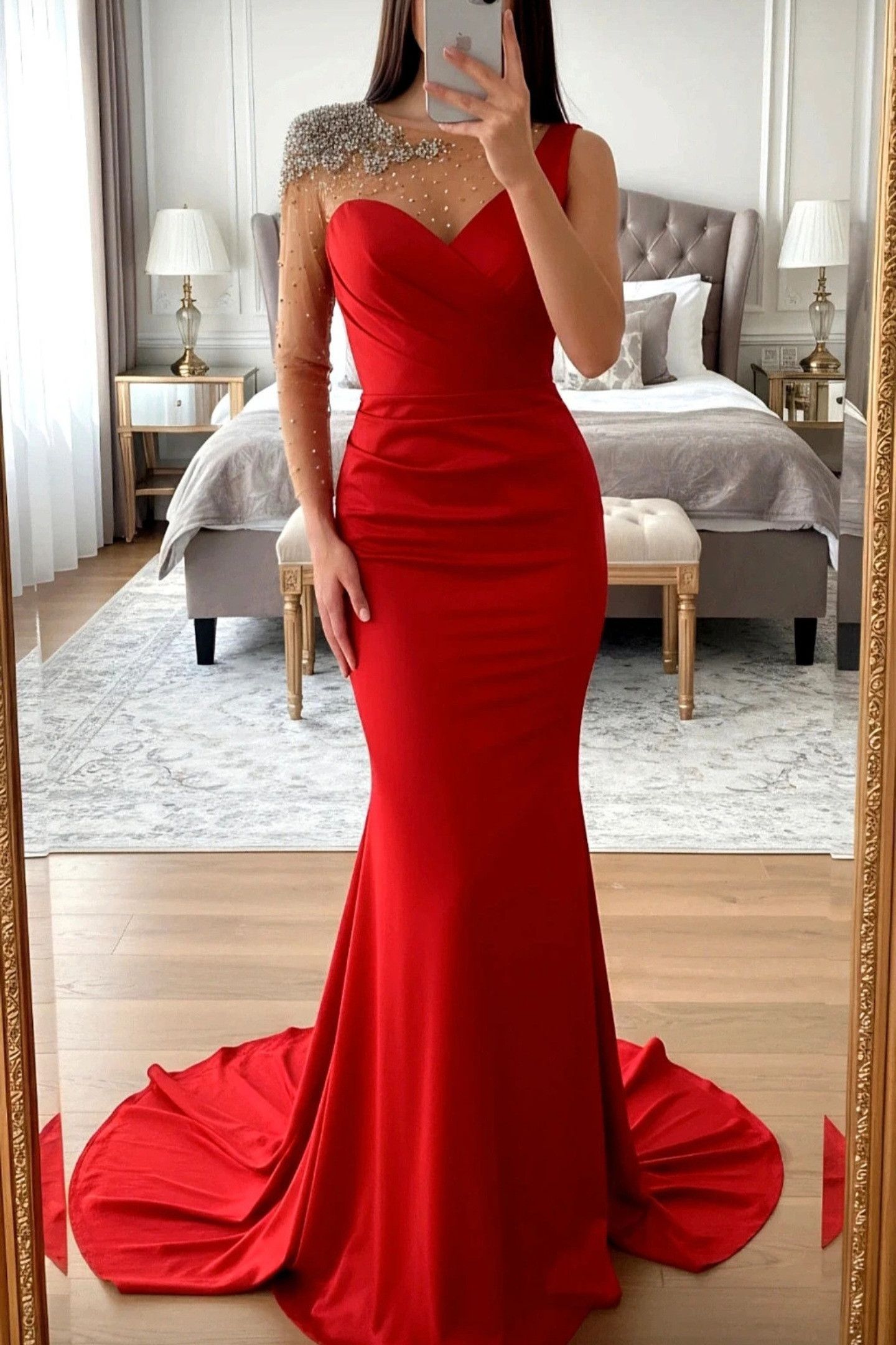 Other Tarik Ediz - Luxurious long red ball gown with crystals Size S / US 4 / IT 40 - 1 Thumbnail