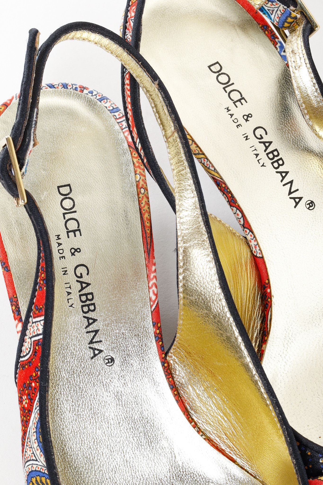 Dolce & Gabbana Patchwork Print Cameo Slingback Heels