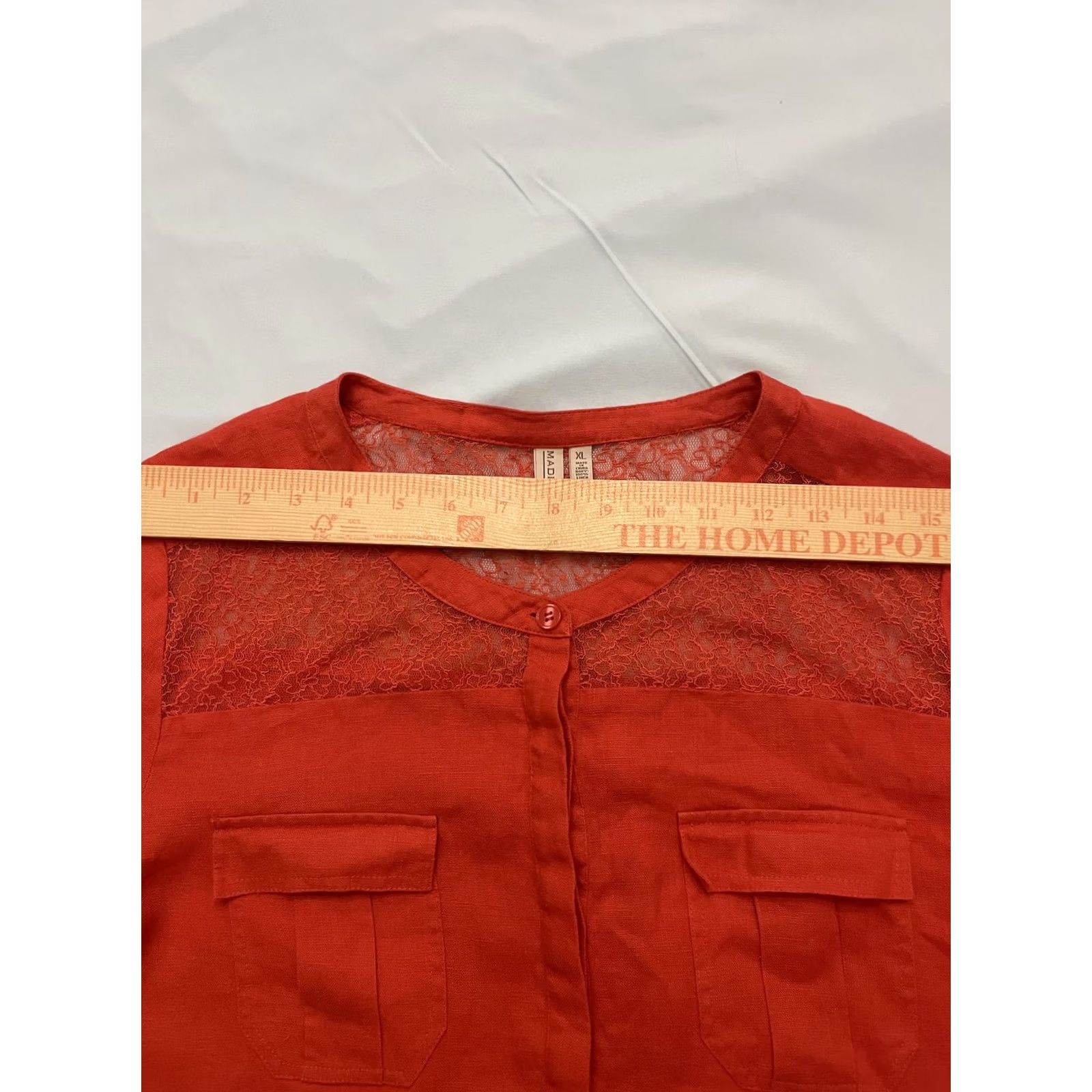Madison Madison Shirt Womens XL Red Linen Lace Tunic Long Sleeve Button Front Pockets Size XL / US 12-14 / IT 48-50 - 7 Thumbnail