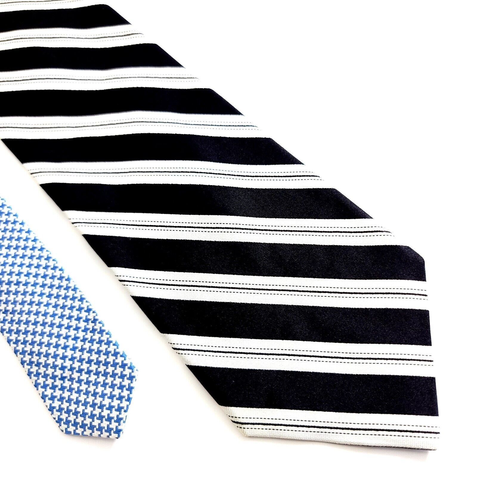 Tommy Hilfiger Tommy Hilfiger Black Cream Striped Woven Short Silk Tie Size ONE SIZE - 1 Thumbnail