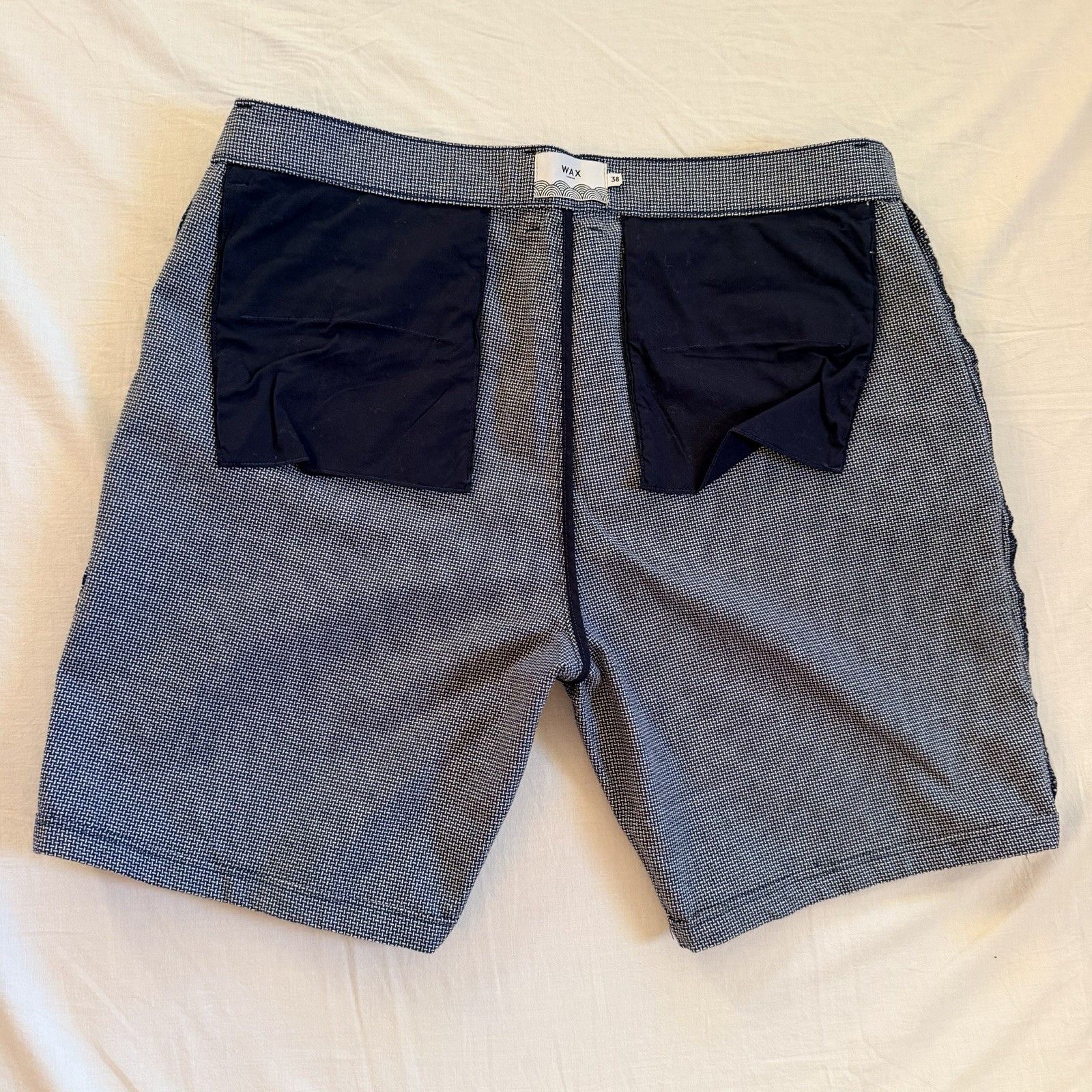 Wax London Wax London Men’s Textured Cotton Shorts Blue White Patterned Size US 38 / EU 54 - 9 Thumbnail