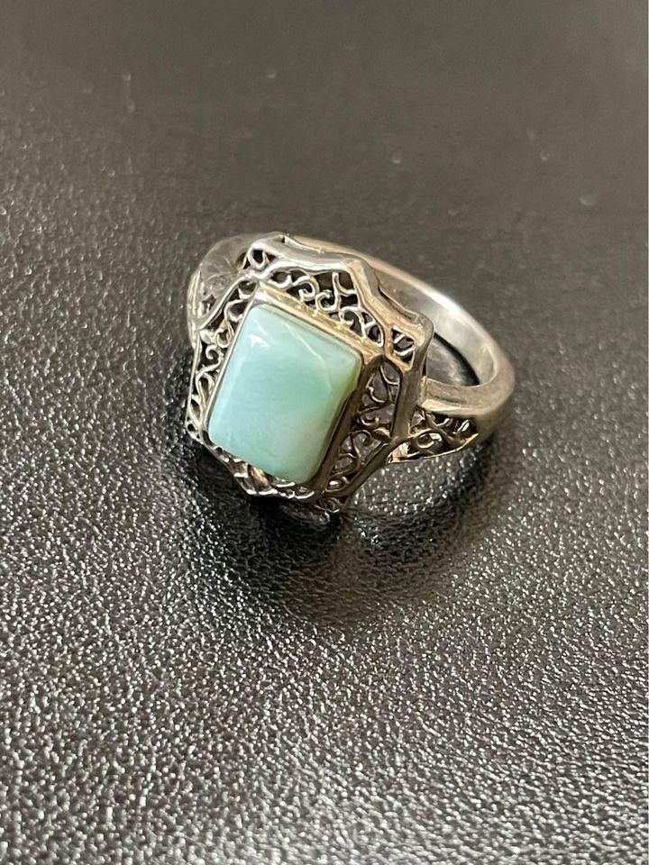 Designer Vintage Sterling Silver 925 Larimar Ring Size ONE SIZE - 4 Thumbnail