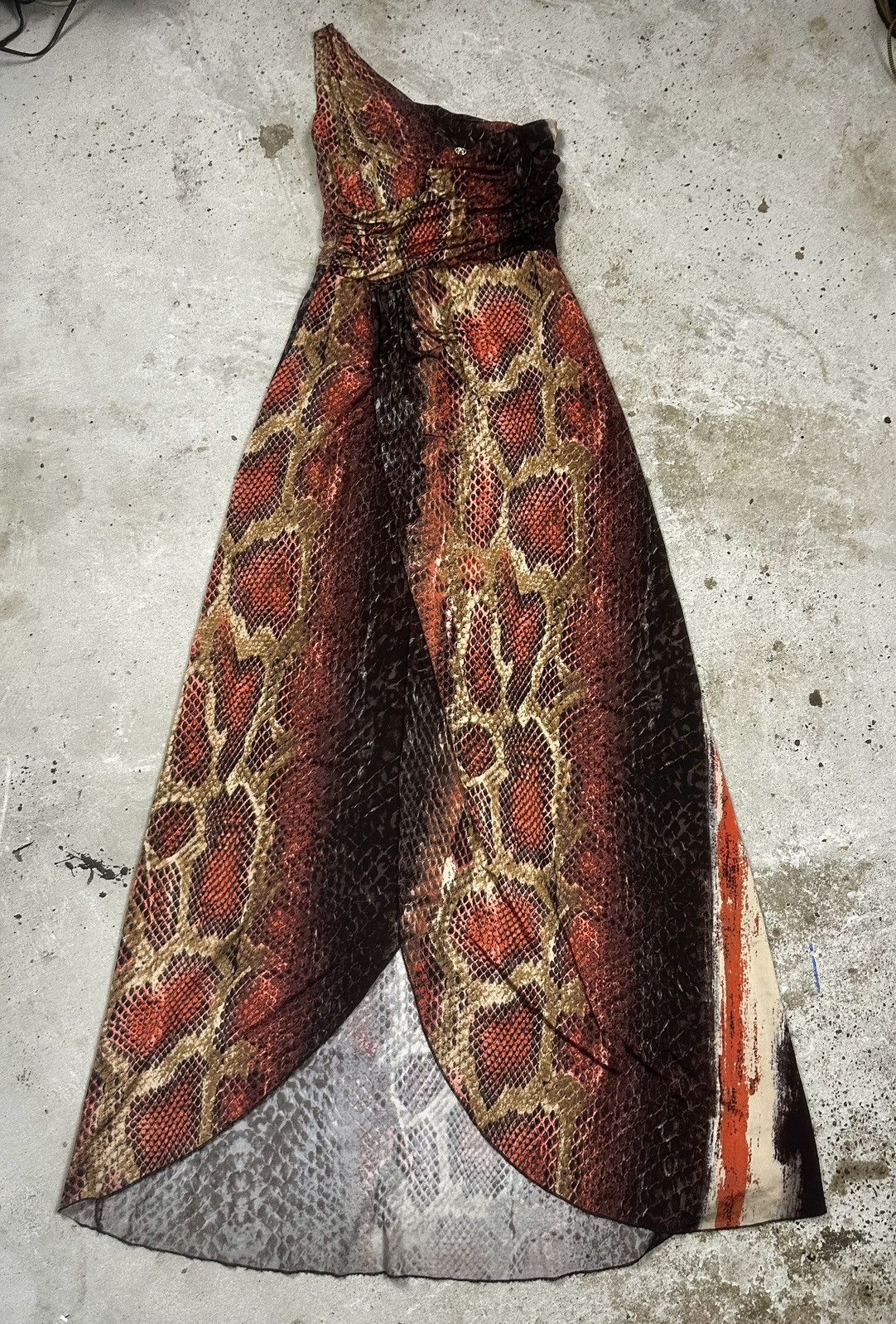Roberto Cavalli 2000s Roberto Cavalli I Love You Red Snake Print Maxi Dress Size M / US 6-8 / IT 42-44 - 1 Thumbnail