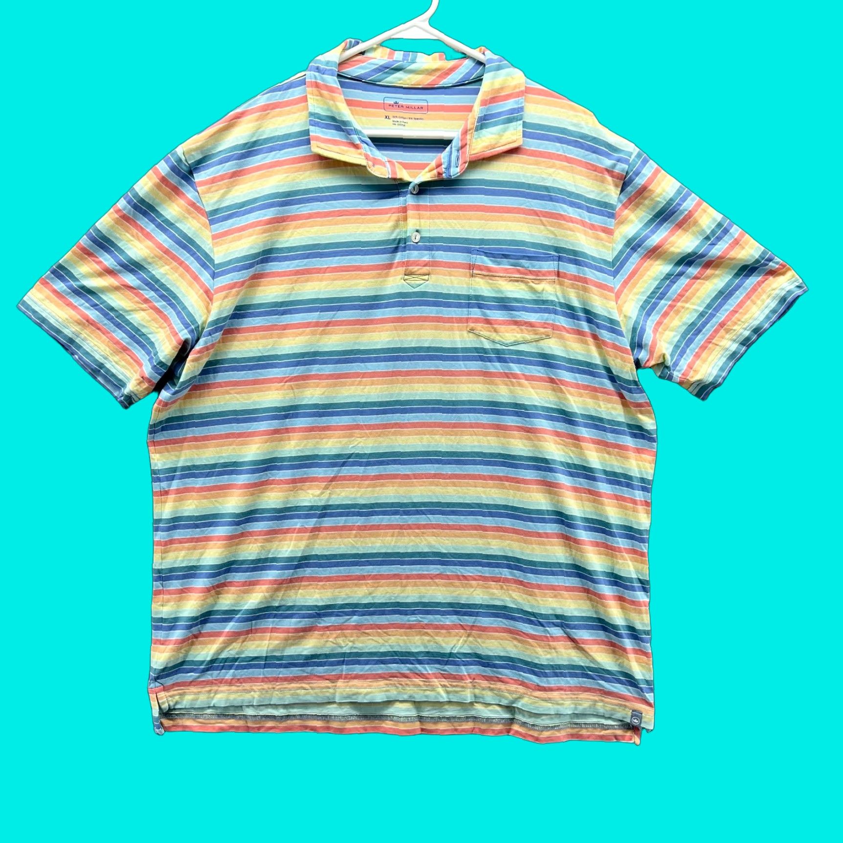 Peter Millar VINTAGE Peter Millar Polo Shirt Men XL Rainbow Cannon Beach Stripes Golf Logo Beach Pattern Short Sleeve Green 48in Chest Mens Size US L / EU 52-54 / 3 - 1 Thumbnail