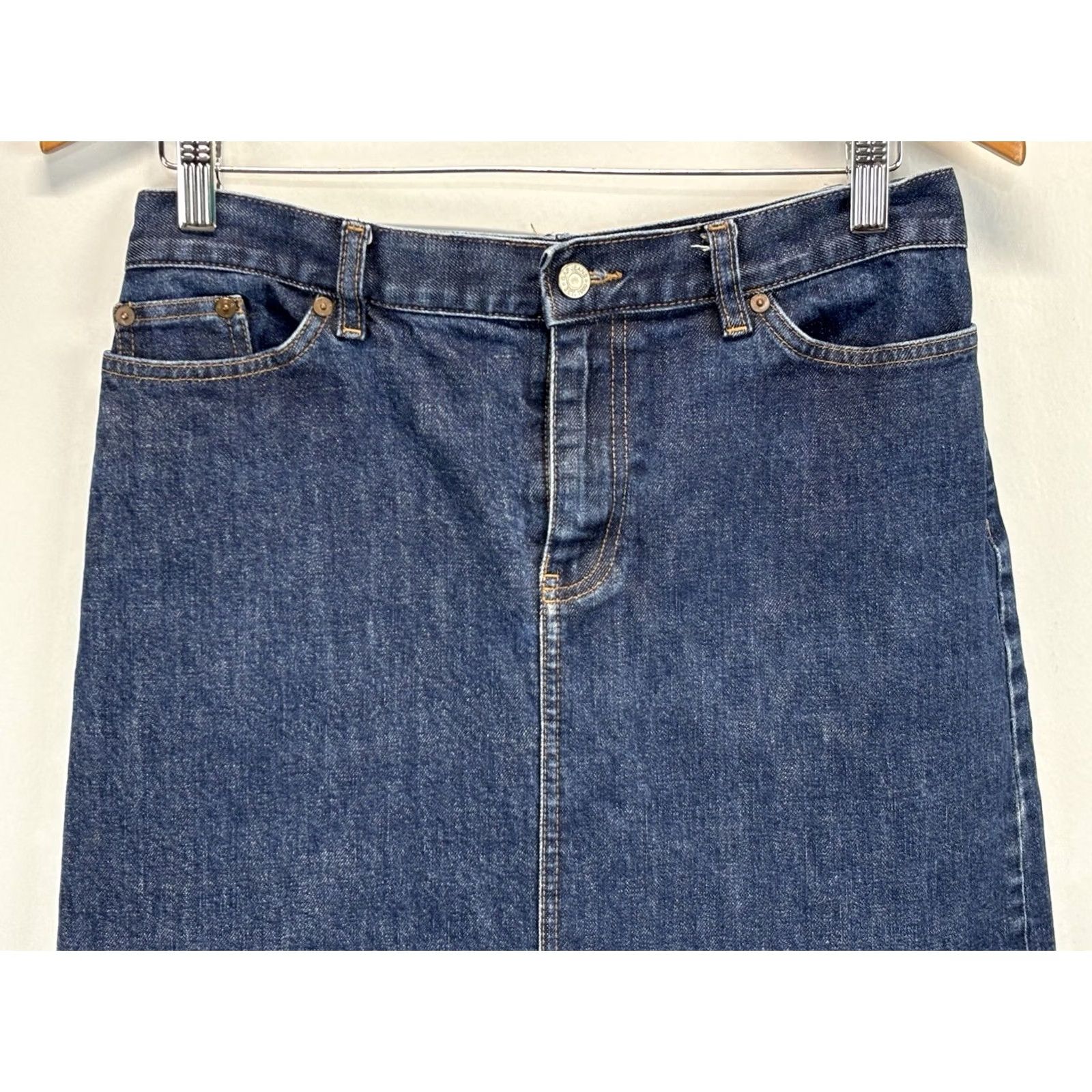 Gap VINTAGE Gap Y2K Midi Skirt Womens 10 Blue Front Slit Stretch Denim Size 32" / US 10 / IT 46 - 2 Thumbnail