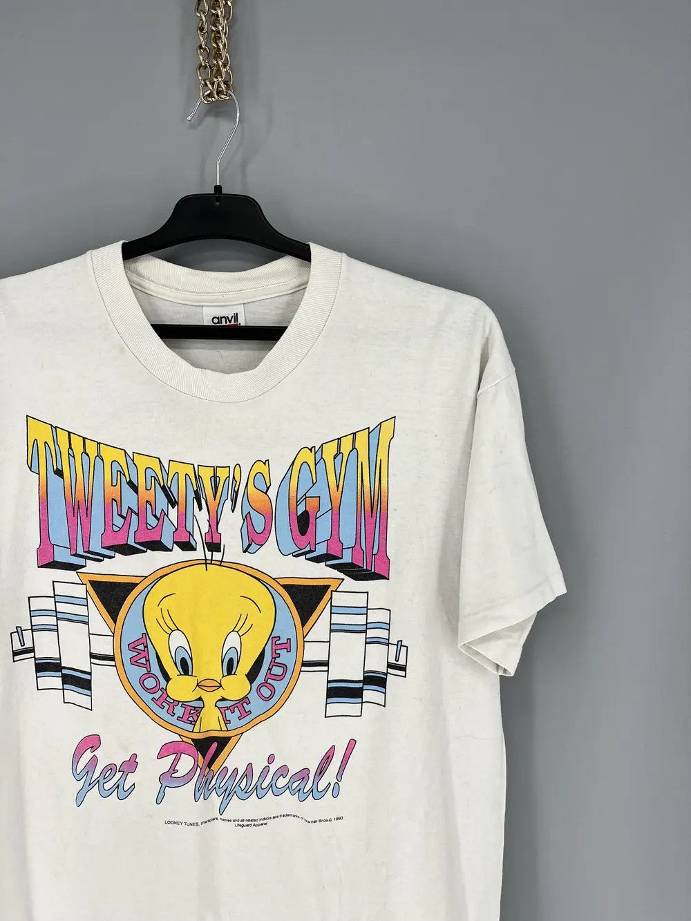 Warner Bros Vtg 1993 Tweety’s Gym Looney Tunes Workout Theme Mens TShirt Size US L / EU 52-54 / 3 - 5 Thumbnail