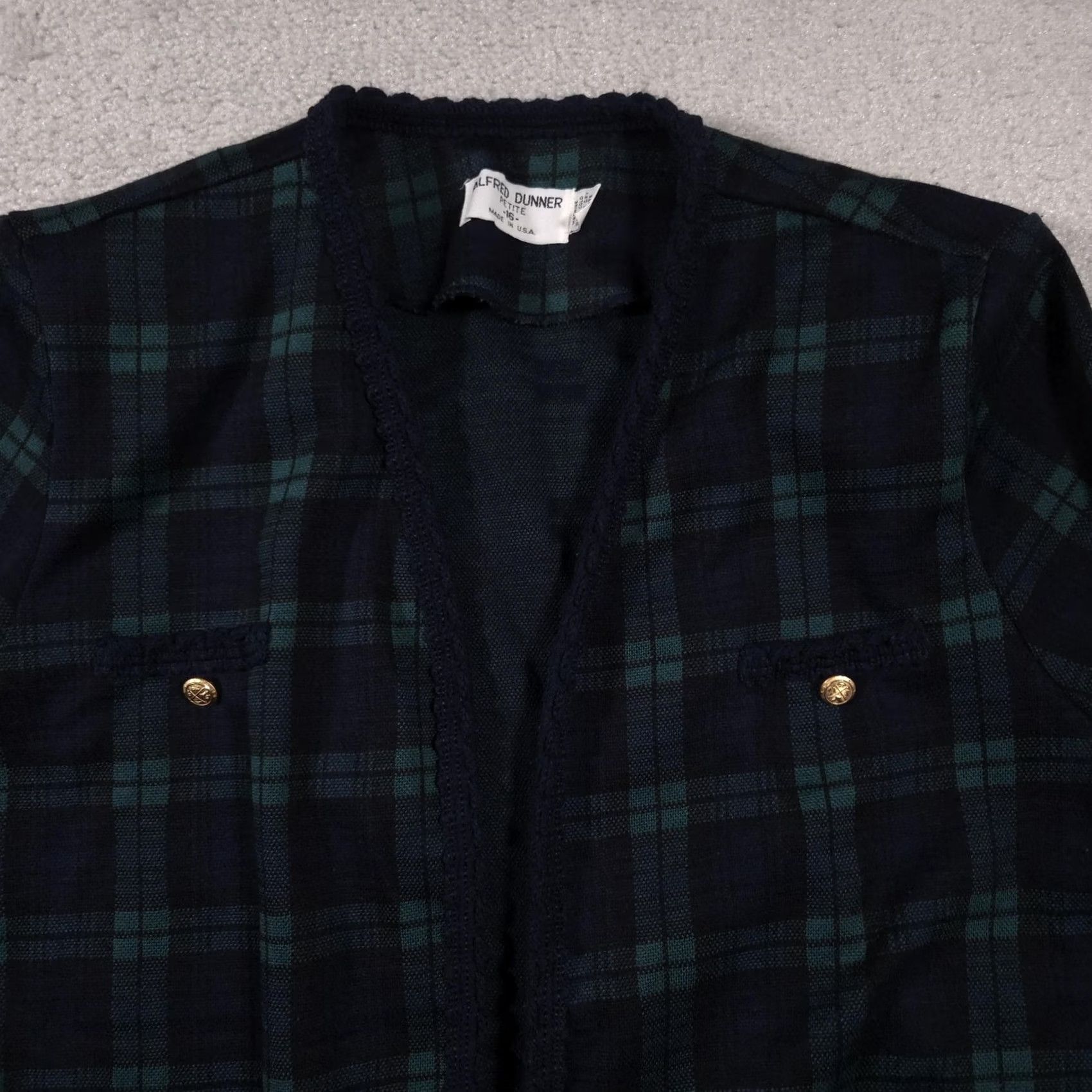 Vintage VINTAGE Alfred Dunner Jacket Womens Petite 16 Green Plaid Open Front Buttons Made USA Size XXL / US 16-18 / IT 52-54 - 3 Thumbnail