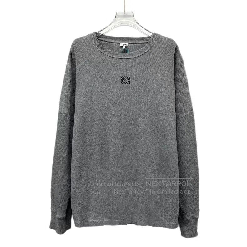 Loewe Loewe 24 Model Gray Logo Embroidered Cotton Crewneck Long Size S / US 4 / IT 40 - 1 Thumbnail