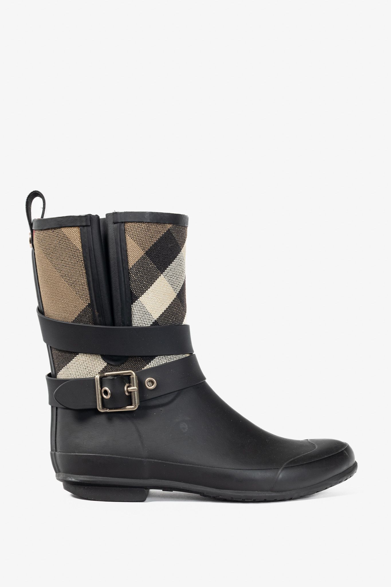 Burberry Burberry Holloway Canvas Check Rubber Mid-Biker Rain Boots Size US 6.5 / IT 36.5 - 1 Thumbnail
