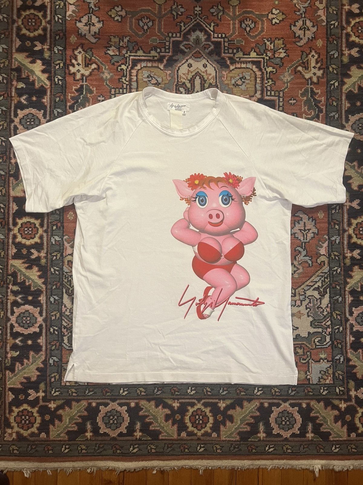 Yohji Yamamoto Yohji Yamamoto Pour Homme SS02 Pig/Red Logo Graphic Tee Size US M / EU 48-50 / 2 - 1 Thumbnail