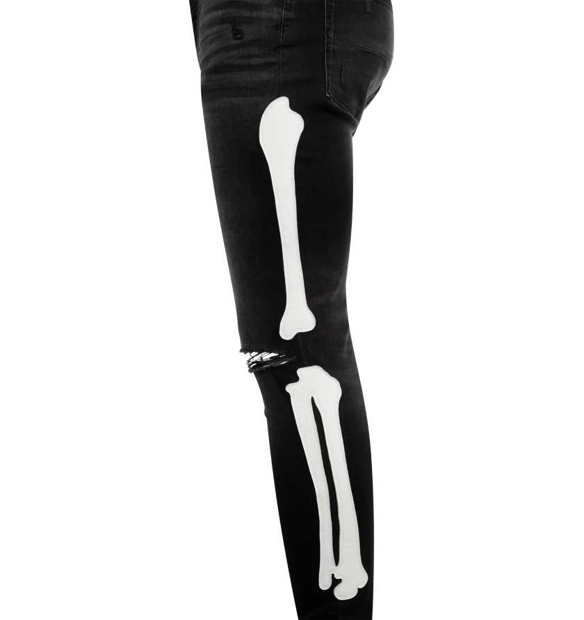 Amiri o1h1sh11225 Leather Bones Applique Salah Jean in Black Size US 40 / EU 56 - 4 Thumbnail
