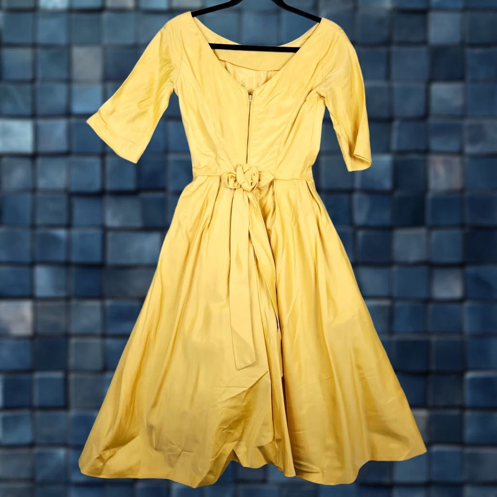 Vintage VTG Deb Group Lorrie 1950's Gold Fit & Flare Prom Party Cocktail Dress Sz 11 Women Size L / US 10 / IT 46 - 1 Thumbnail