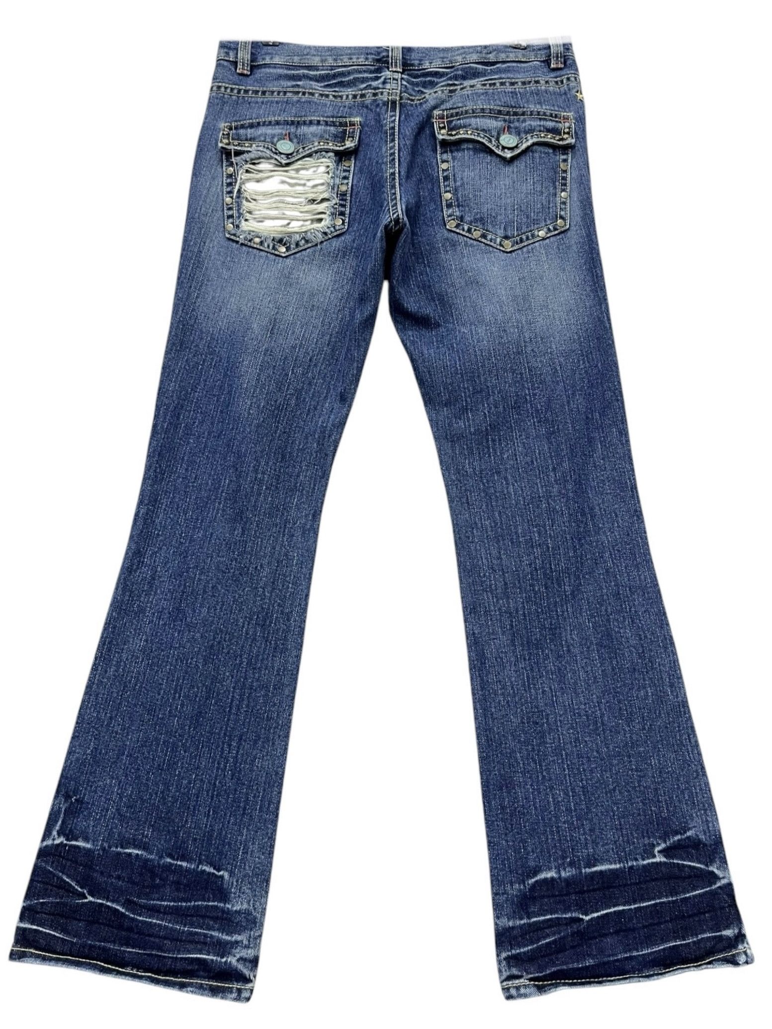 Grunt Style 🔥OZZ-FIRST PINBALL Grunge Ripped Studded Punk Flare Denim Size US 34 / EU 50 - 9 Thumbnail