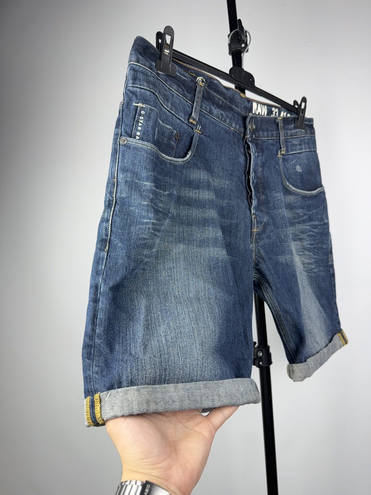 G-Star Retro 00s G-Star RAW GS01 Distressed Denim Shorts Cuffed 33 Size US 33 - 2 Thumbnail