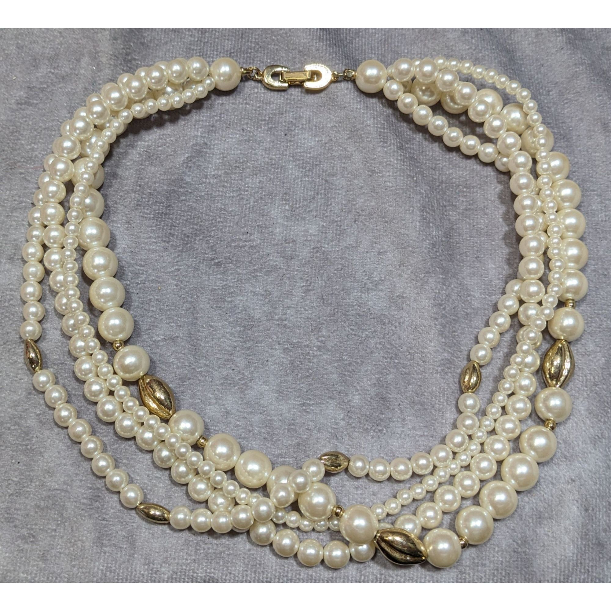 Other Vintage Multistrand Faux Pearl Necklace With Gold Tone Accen Size ONE SIZE - 6 Thumbnail