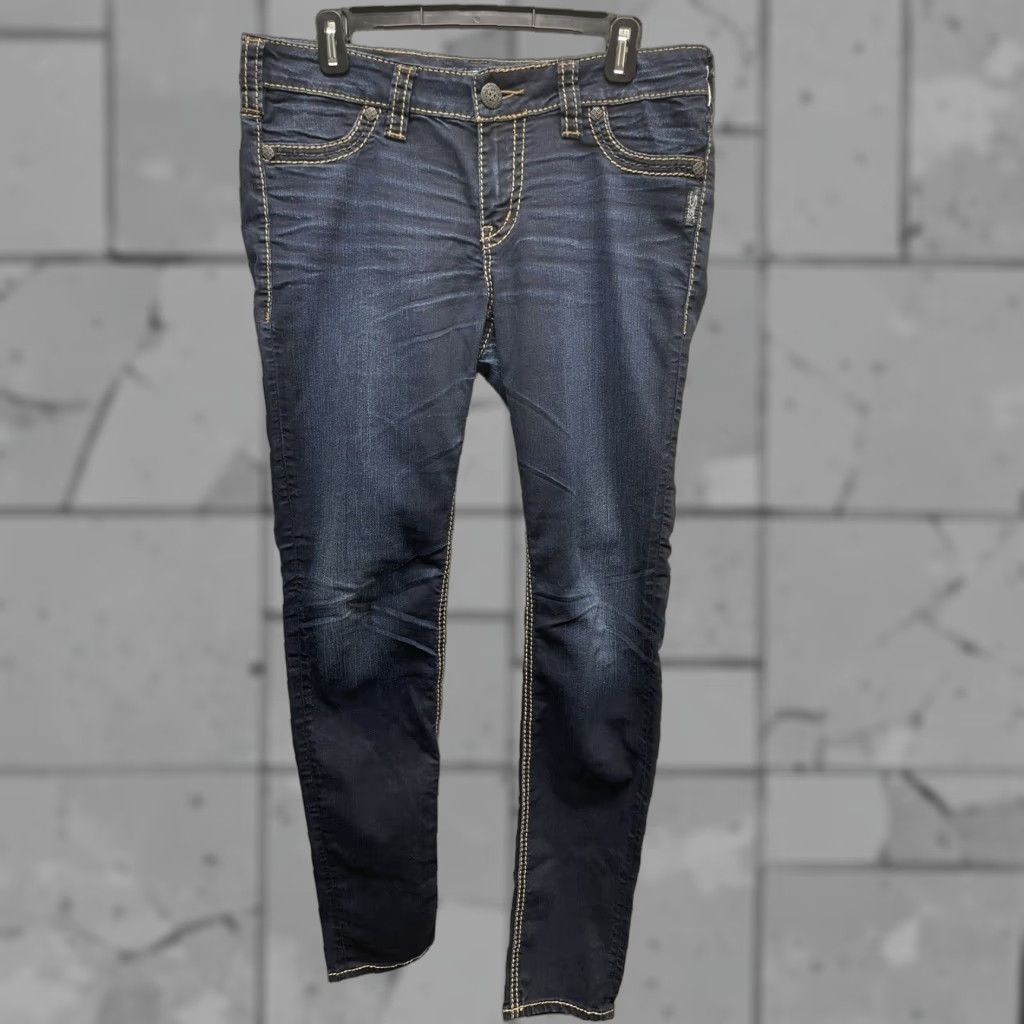 Vintage Silver Sliver Suki Dark Blue Mid Super Skinny Jeans Womens Size W31/L31 Size 24" / US 00 / IT 34 - 1 Thumbnail