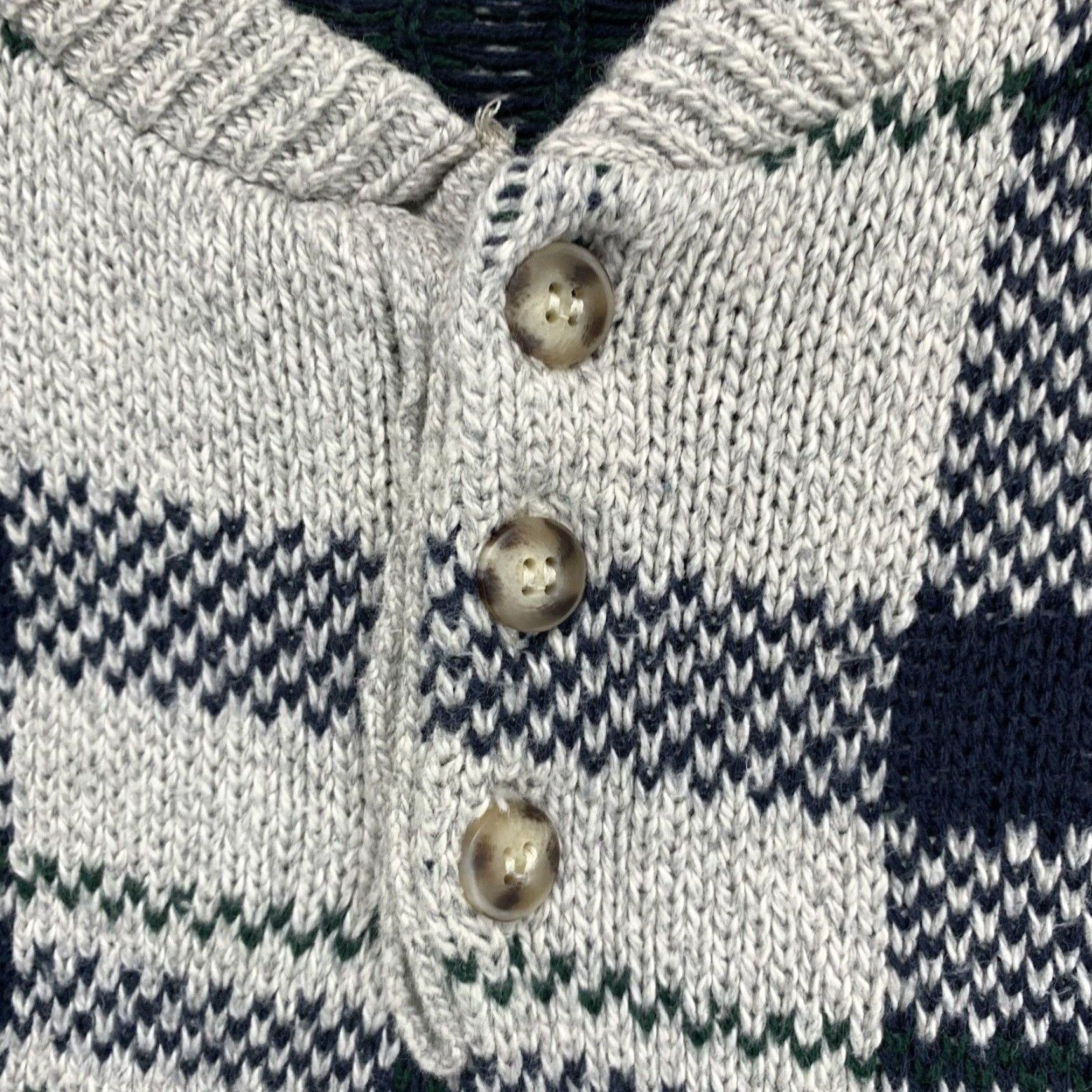 Vintage VINTAGE Liberty By Old Glory Men's Sweater 90s Henley V-Neck Boxy Fit Medium Plaid Gray Green Navy Heavyweight Size US M / EU 48-50 / 2 - 4 Thumbnail