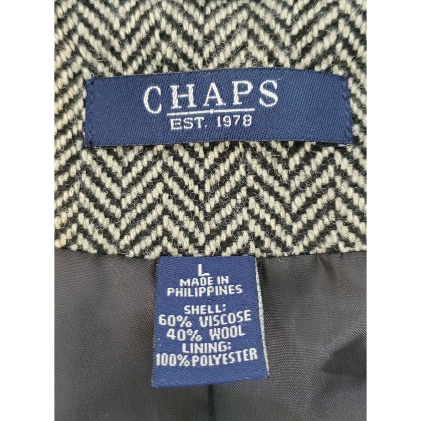 Chaps VINTAGE Chaps Suit Jacket Womens L Black and Cream Beacon Hill Wool Blend Blazer Herringbone Gold Buttons Women Size L / US 10 / IT 46 - 5 Thumbnail