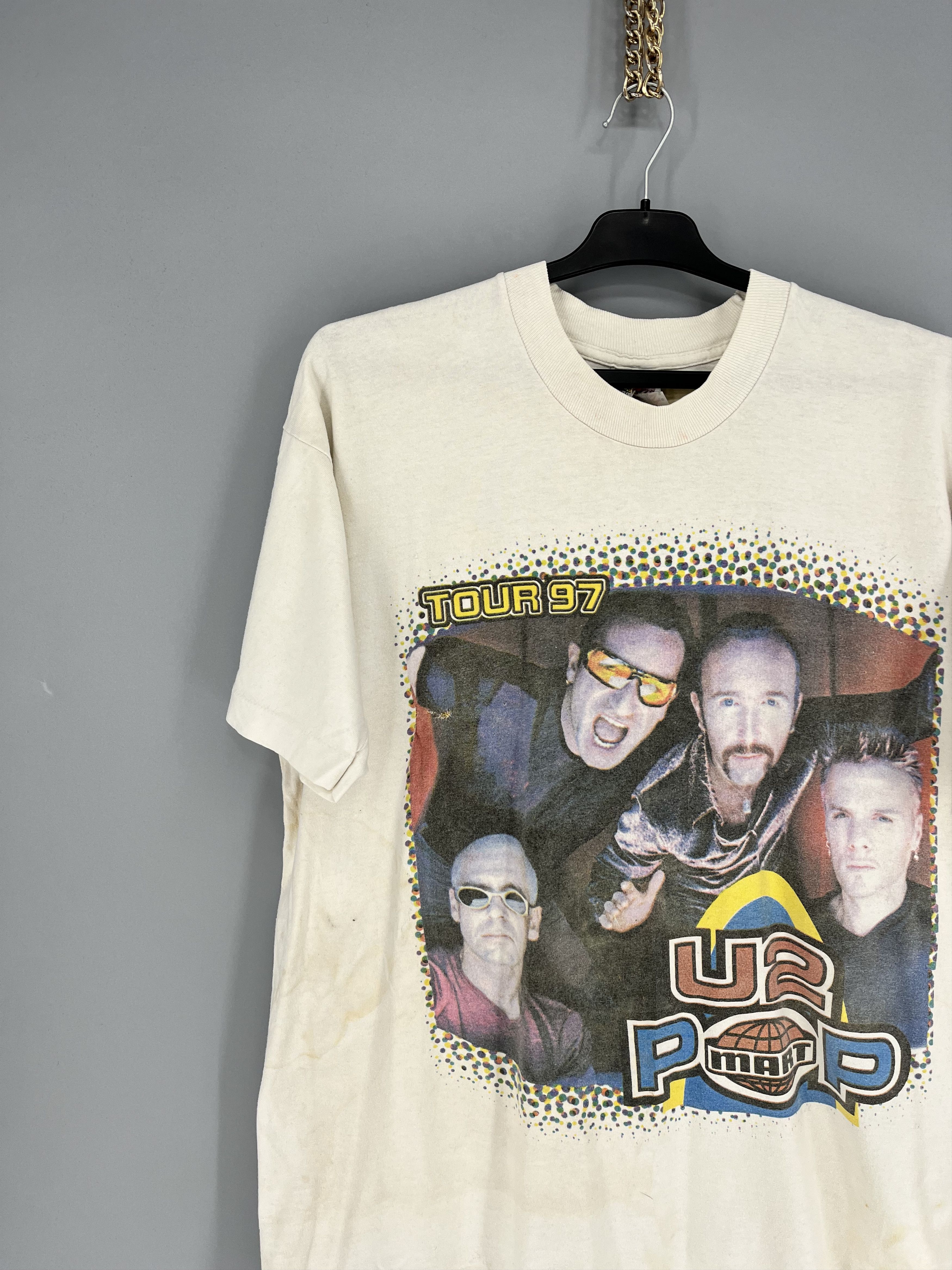 Band Tees Vintage U2 Pop Mart Concert Shirt Rock Band White Cotton 90s Size US XL / EU 56 / 4 - 4 Thumbnail