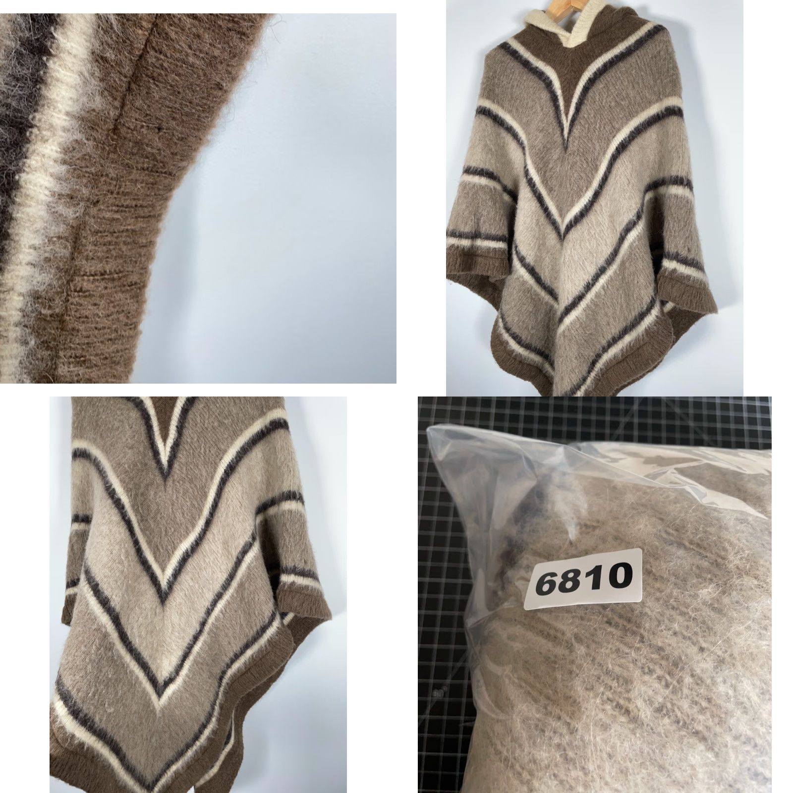 Vintage VINTAGE Hilda Ltd. Poncho Women's One Size Brown Beige Stripe Iceland Made 60s Size ONE SIZE - 8 Thumbnail