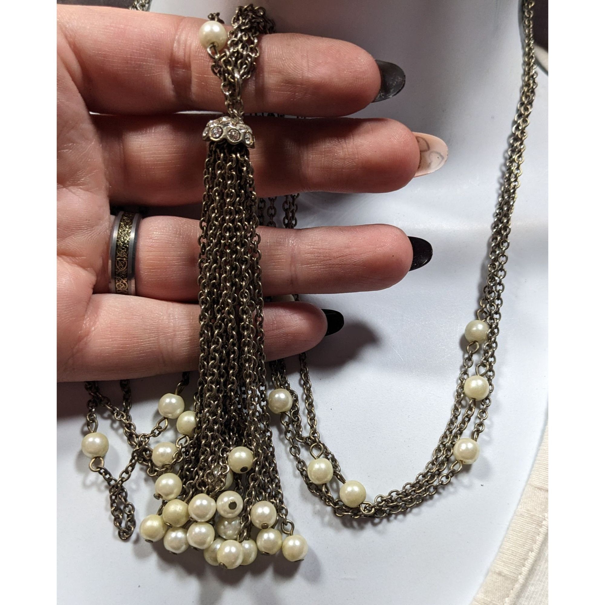 Other Vintage Multistrand Faux Pearl Chain Tassel Necklace With Rh Size ONE SIZE - 3 Thumbnail
