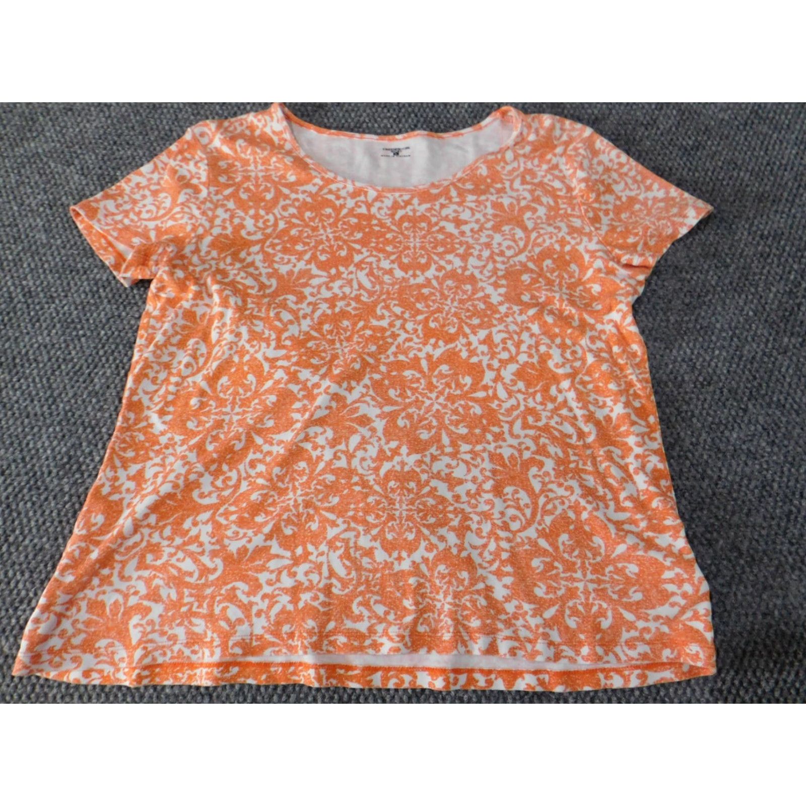 Jones New York Jones New York top Blouse XL Orange geometric Crew Neck Short Sleeve Cotton Rayon Womens Casual Size XL / US 12-14 / IT 48-50 - 3 Thumbnail