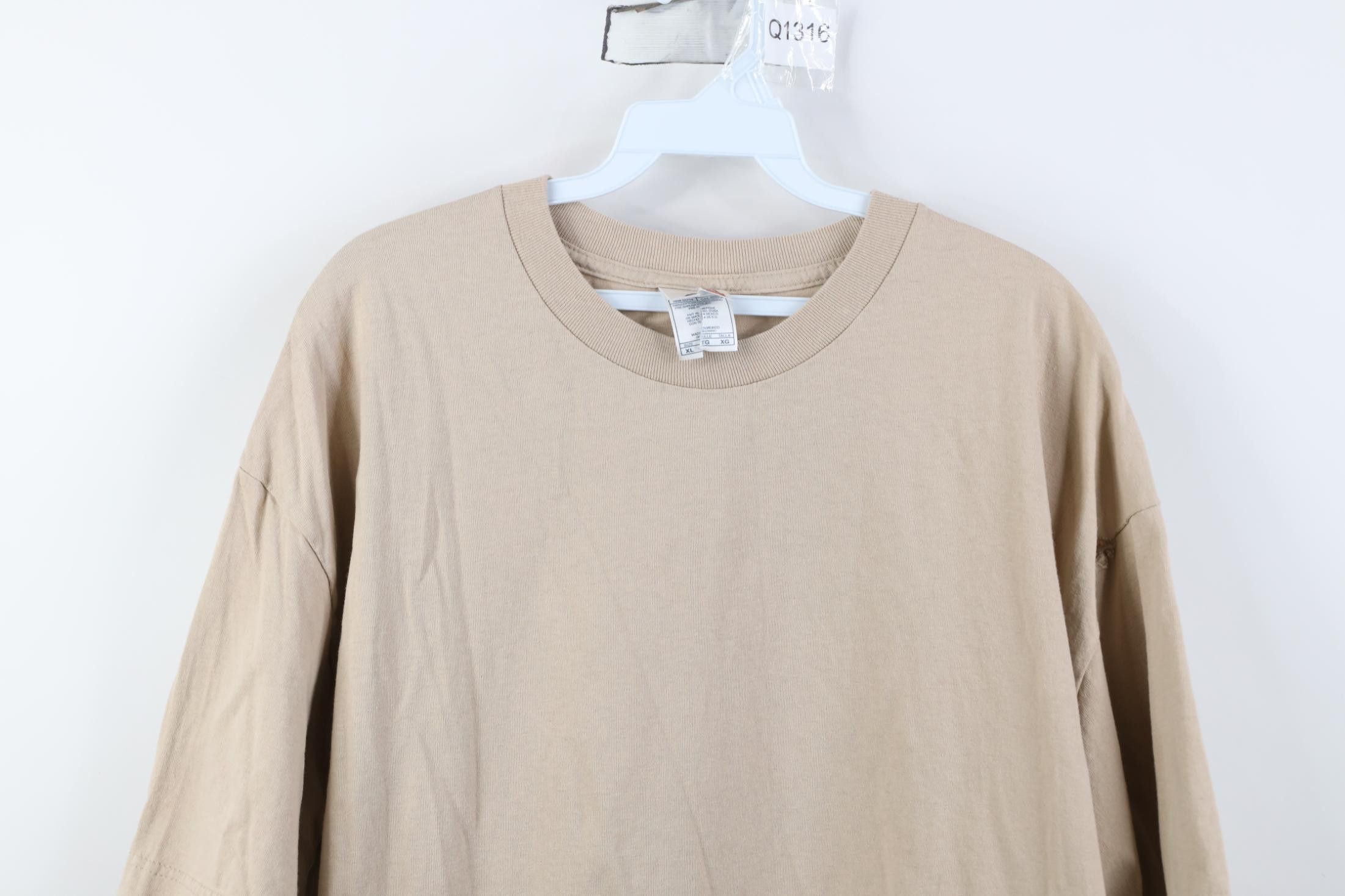 Vintage Vintage 90s Y2K Streetwear Blank Cotton T-Shirt Khaki Beige Size US XL / EU 56 / 4 - 2 Thumbnail