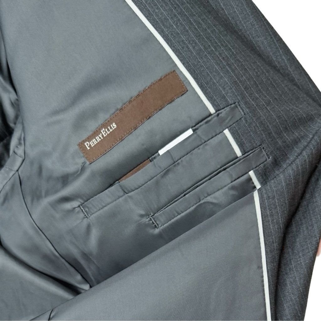 Perry Ellis PERRY ELLIS Men's Grey Pin Striped SUIT JACKET 42 Regular Size 42R - 5 Thumbnail