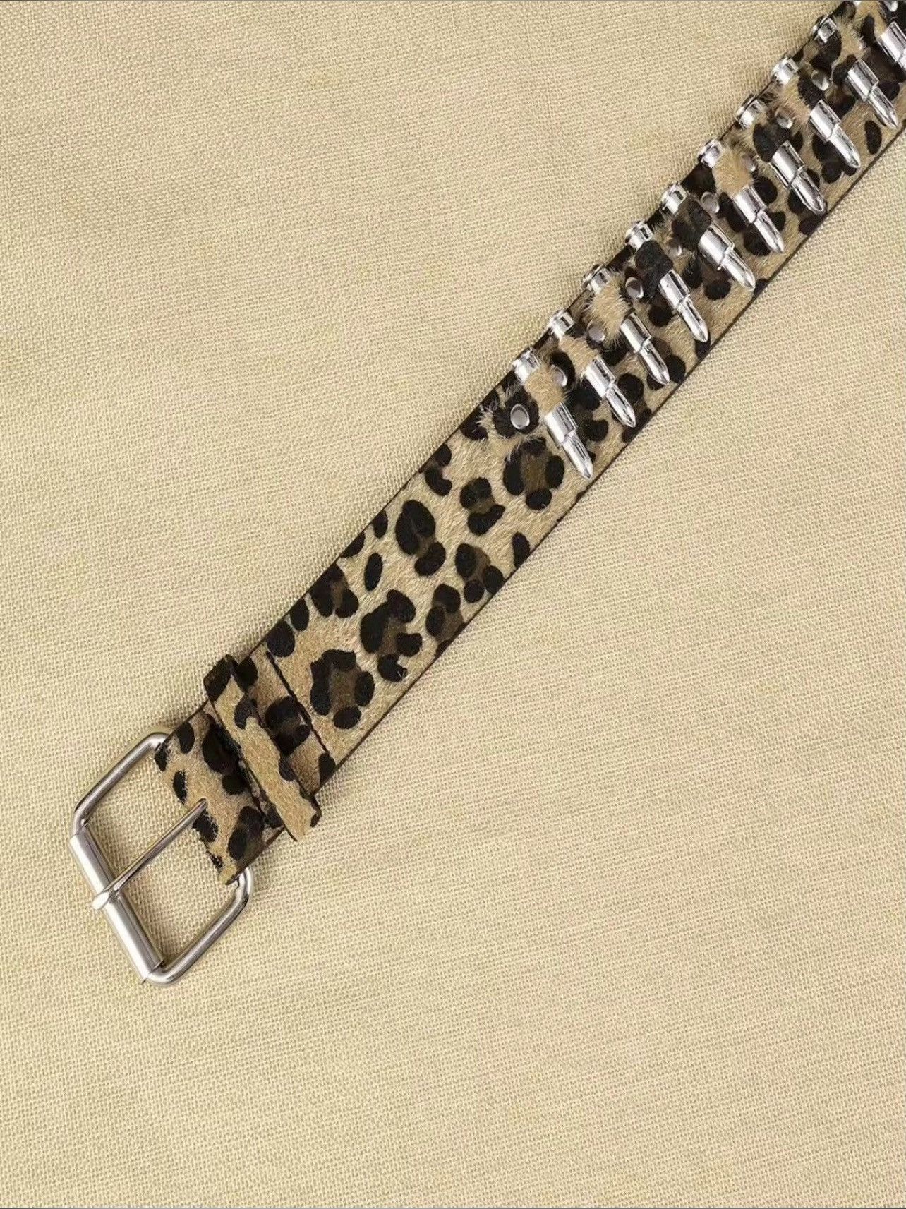 Leather 110 cmLeopard print bullet PU Leather belt Size ONE SIZE - 2 Thumbnail