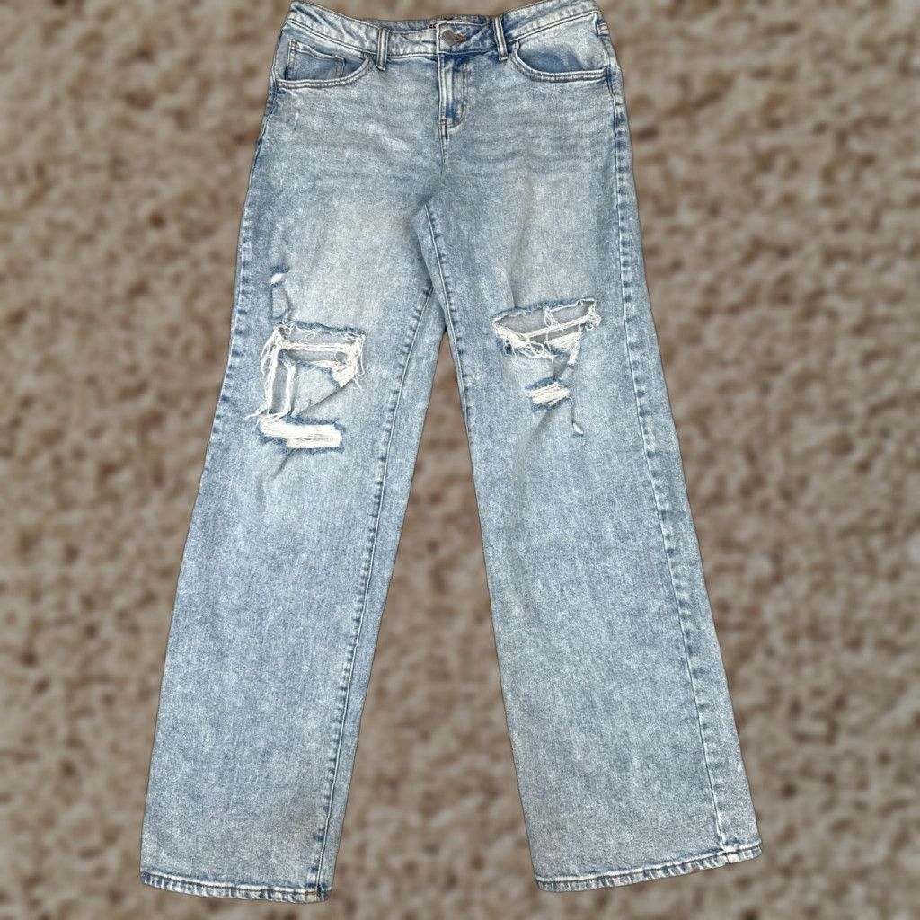 Vintage SO Jeans Juniors 11 Blue Denim Wide-Leg High Rise Cotton Blend Distressed 32x34 Jeans Womens Size 32" / US 10 / IT 46 - 1 Thumbnail