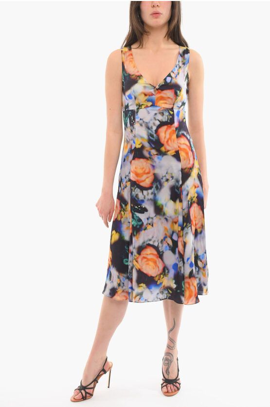 image of Paul Smith V Neck Floral Print Sleeveless Dress, Women's (Size XS)