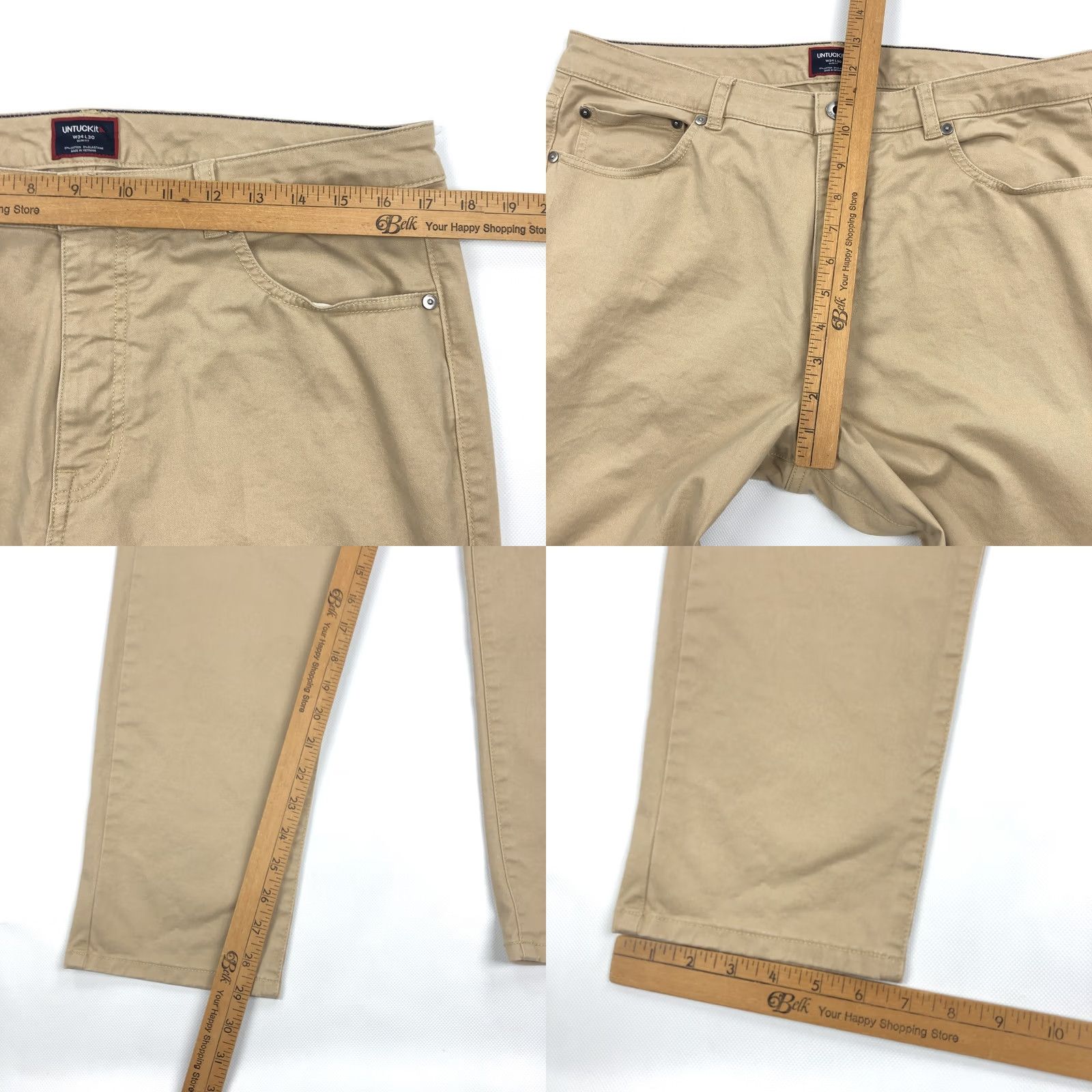 UNTUCKit UNTUCKit Men’s W34 L30 Slim Fit 5-Pocket Chino Pants Tan Khaki Stretch Denim Size US 34 / EU 50 - 8 Thumbnail