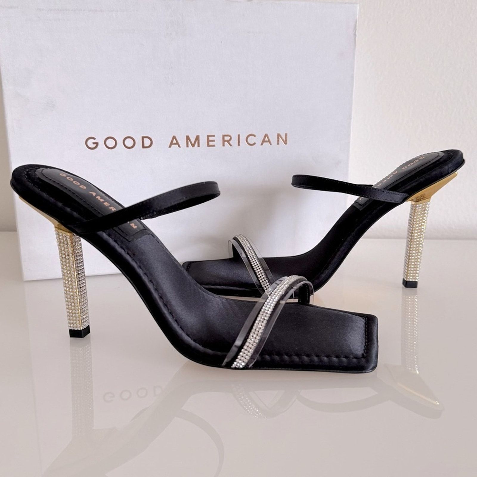 Good American NEW! Good American Heels, Size 9,5 Satin Black with Crystals Size US 9.5 / IT 39.5 - 2 Thumbnail