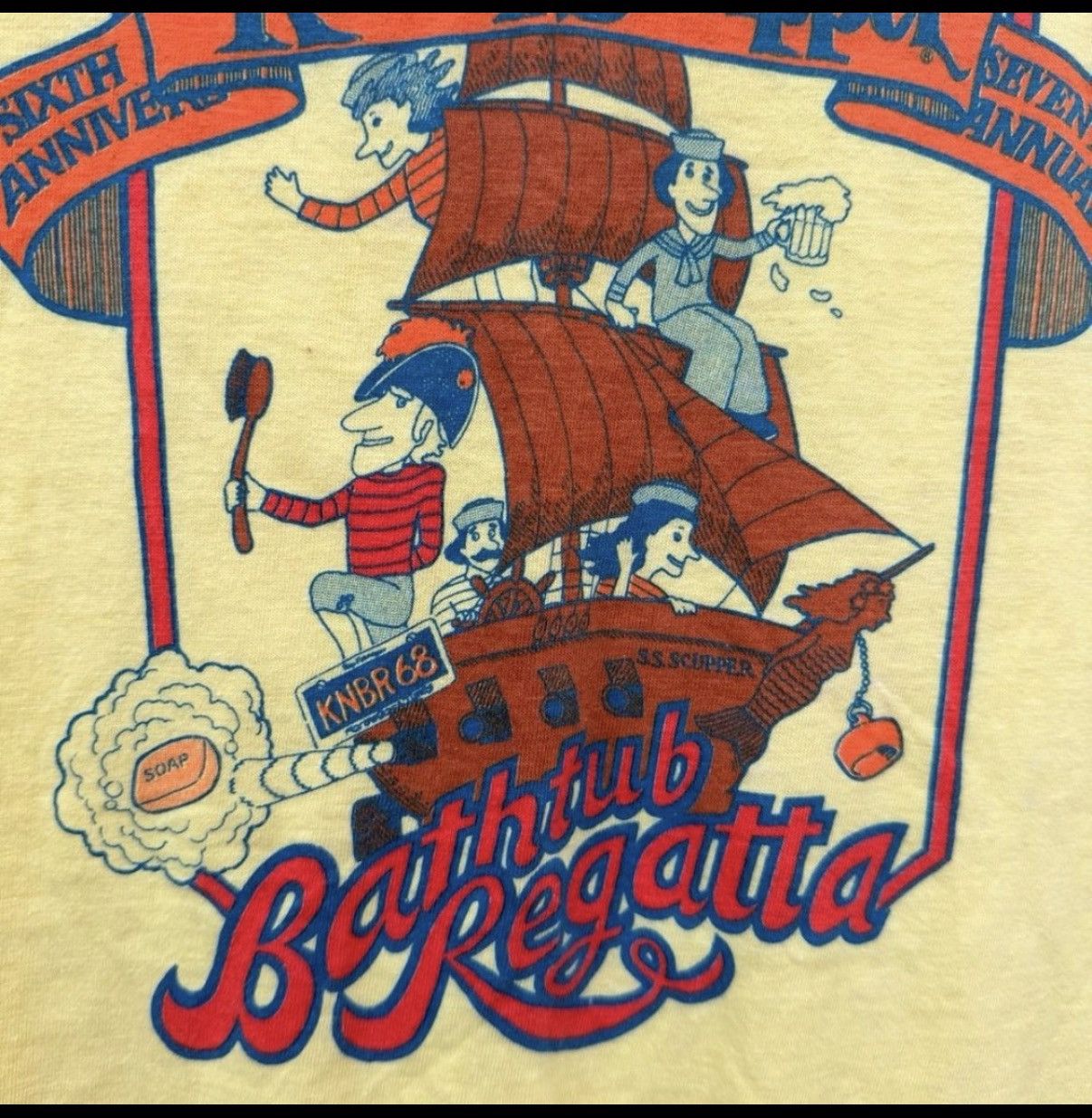 Hanes Vtg KNBR 68 Bathtub Regatta Tee L Yellow Graphic Shirt Y2K Size US L / EU 52-54 / 3 - 7 Thumbnail