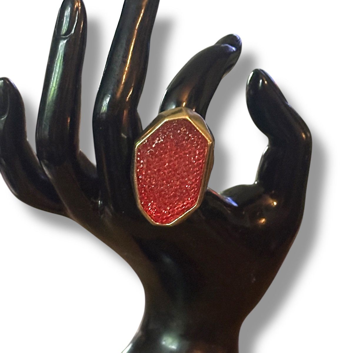 Other Gold tone asymmetrical druzy pink stretch statement ring Size ONE SIZE - 2 Thumbnail