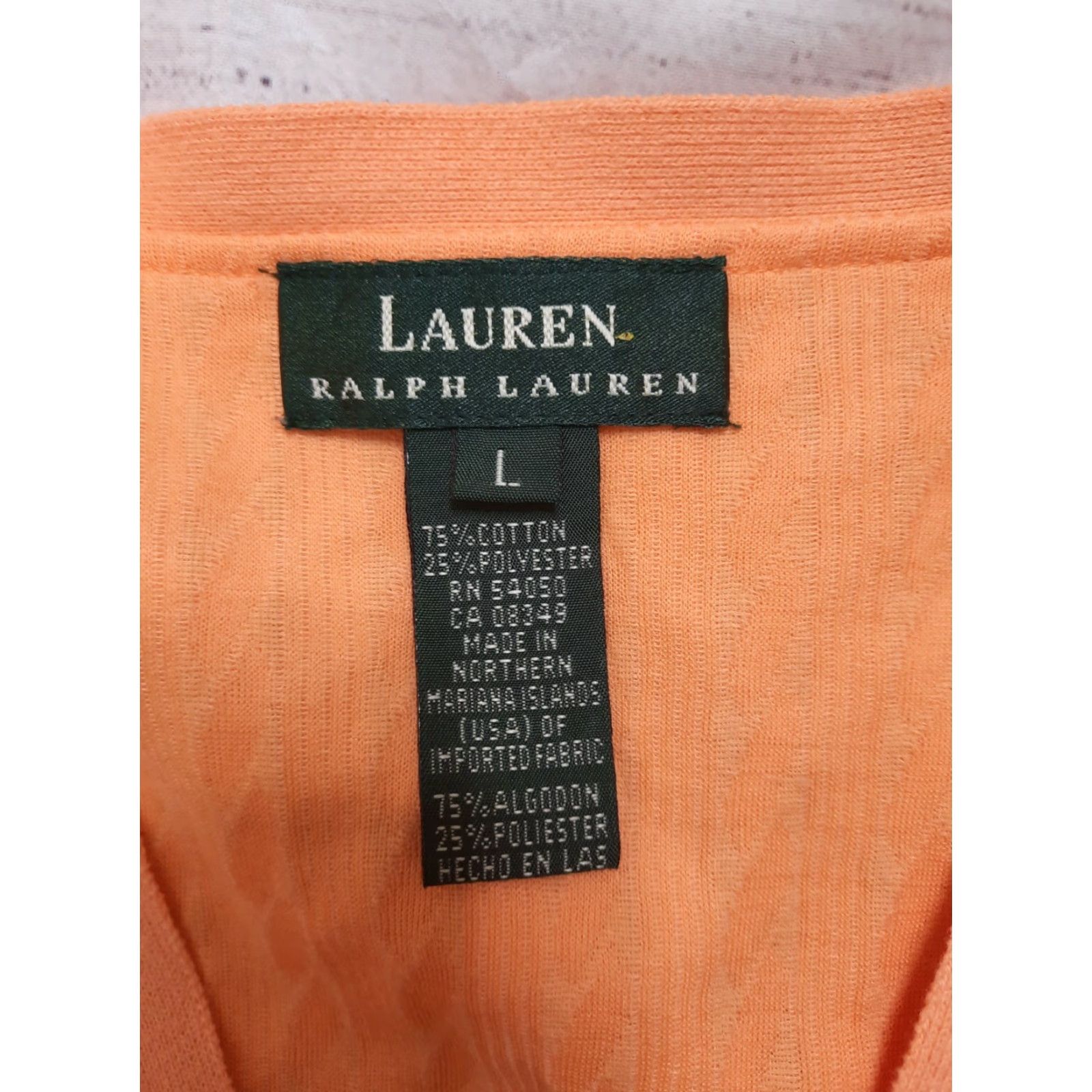 Ralph Lauren Lauren Ralph Lauren Cardigan L Orange Cotton 3/4 Sleeve Button Front Womens Size L / US 10 / IT 46 - 3 Thumbnail