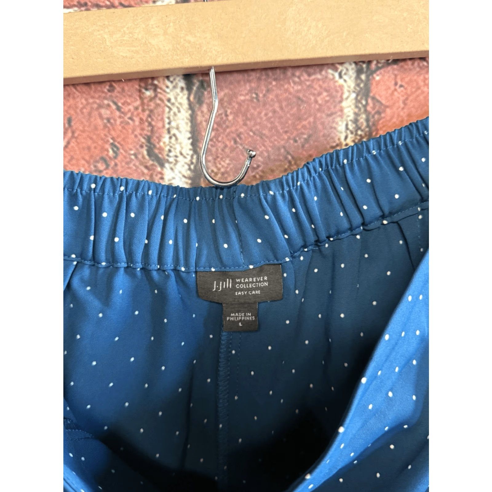 J. Jill J. Jill Womens Pants Blue Polka Dot Wide-Leg Pull On Size L Size 36" / US 14 / IT 50 - 3 Thumbnail
