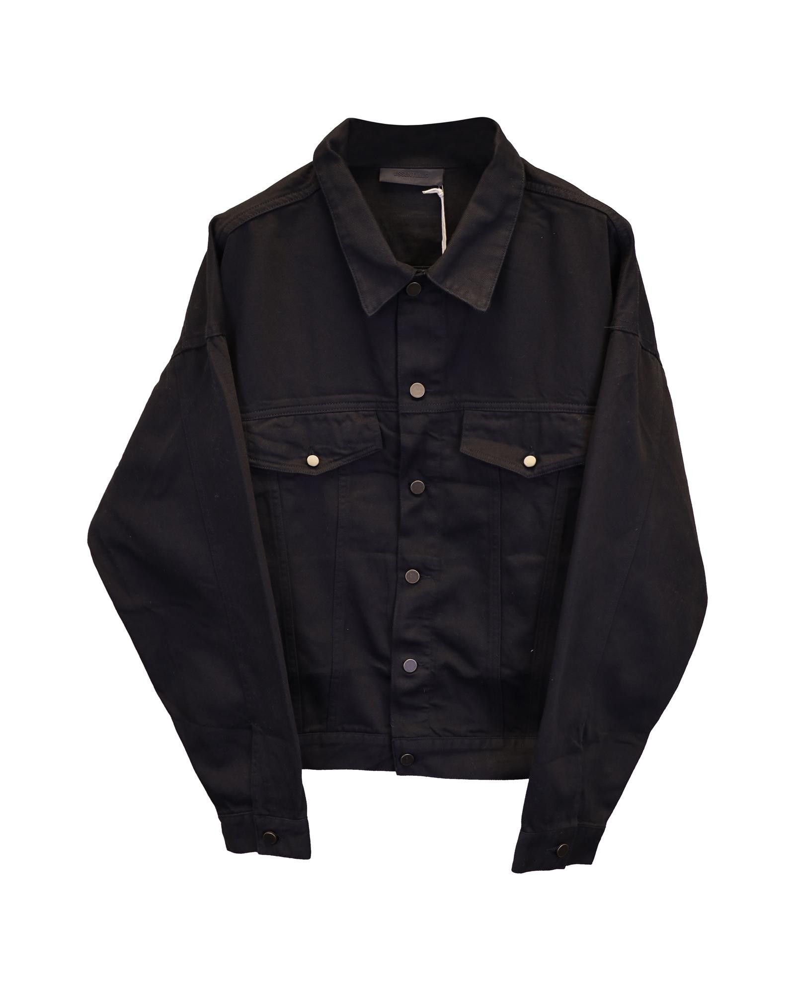 image of Fear Of God Black Cotton Essentials Jacket With Button-Up Closure And Side Pockets (Size Medium)