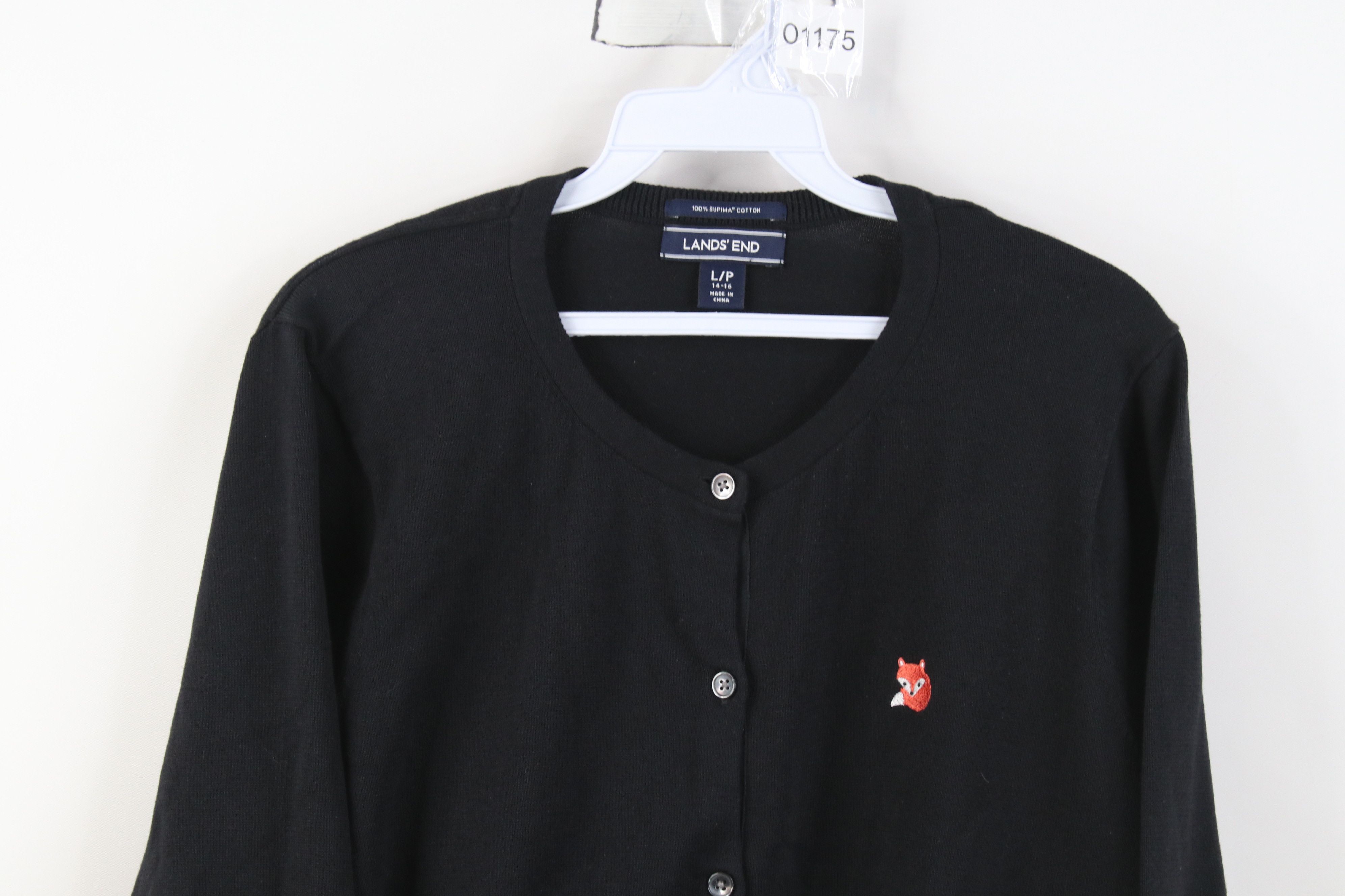 Lands' End Y2K Lands End Supima Cotton Knit Fox Cardigan Sweater Black Size L / US 10 / IT 46 - 2 Thumbnail