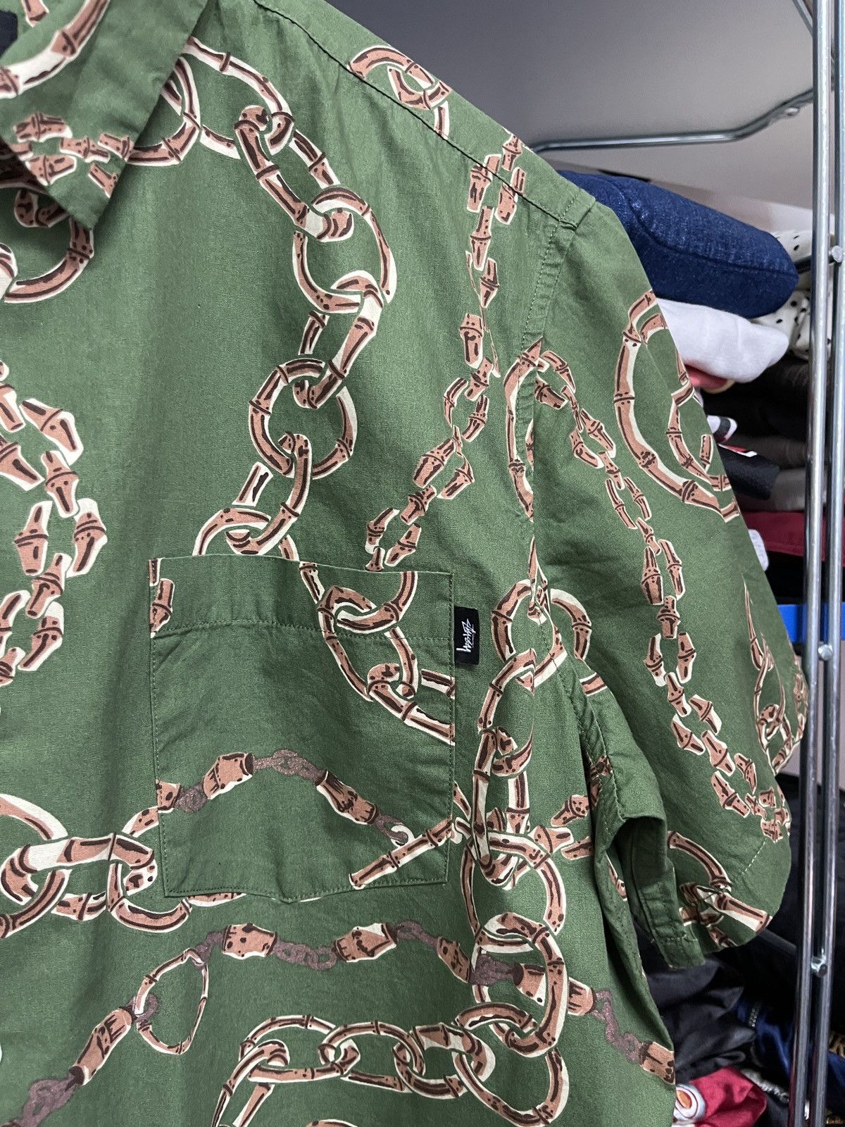 Stussy Stussy bamboo chain baroque logo shirt olive green Size US L / EU 52-54 / 3 - 5 Thumbnail