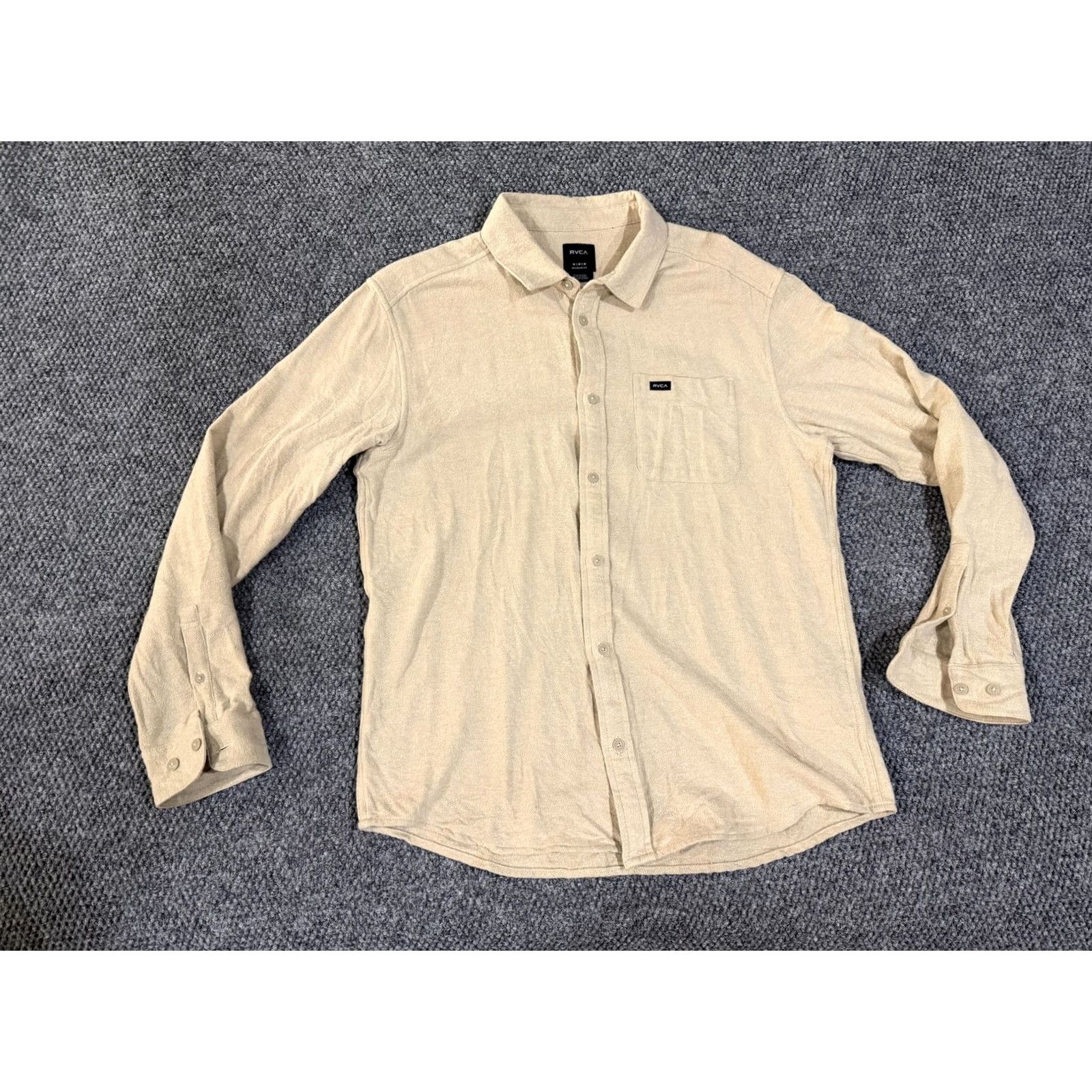 RVCA RVCA Shirt Mens M Beige Solid Regular Fit Long Sleeve Button Front Casual Size US M / EU 48-50 / 2 - 2 Thumbnail