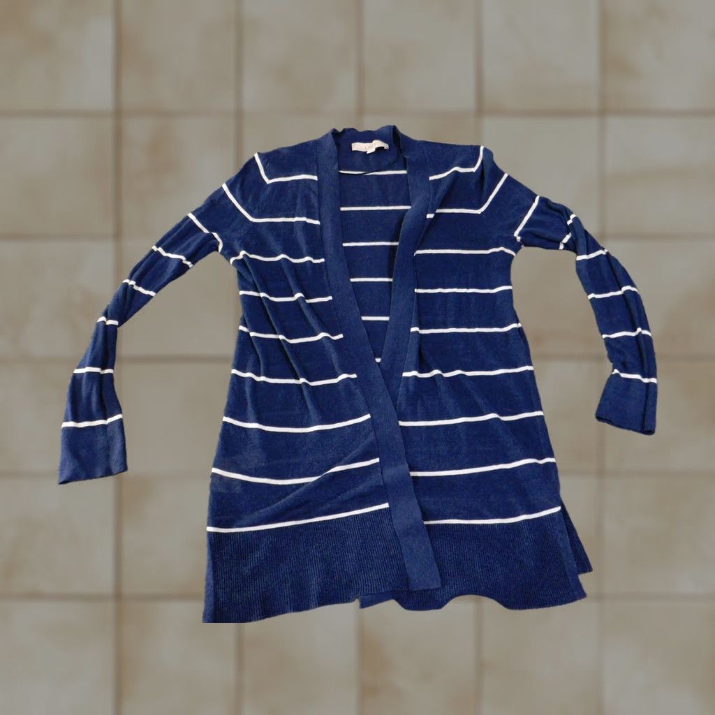 Loft LOFT Cardigan Womens Small Blue Striped Lightweight Cable Knit Crew Neck Sweater Casual All Seasons Spring Fall Girls Women Mens Size S / US 4 / IT 40 - 1 Thumbnail