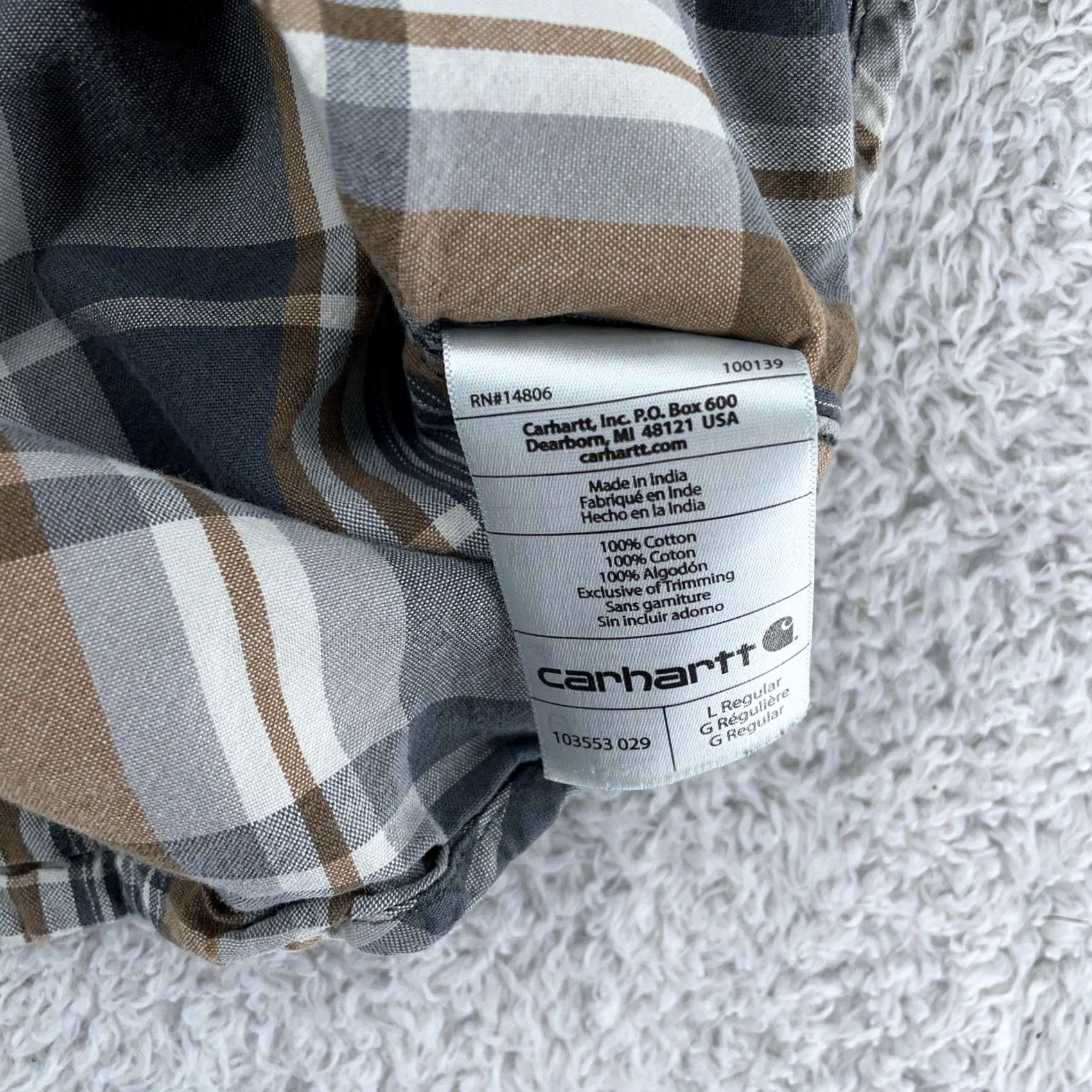 Carhartt Carhartt Shirt Mens Large Plaid Short Sleeve Button-Down Cotton Multicolor Final Shadow Brown Gray Size US L / EU 52-54 / 3 - 7 Thumbnail