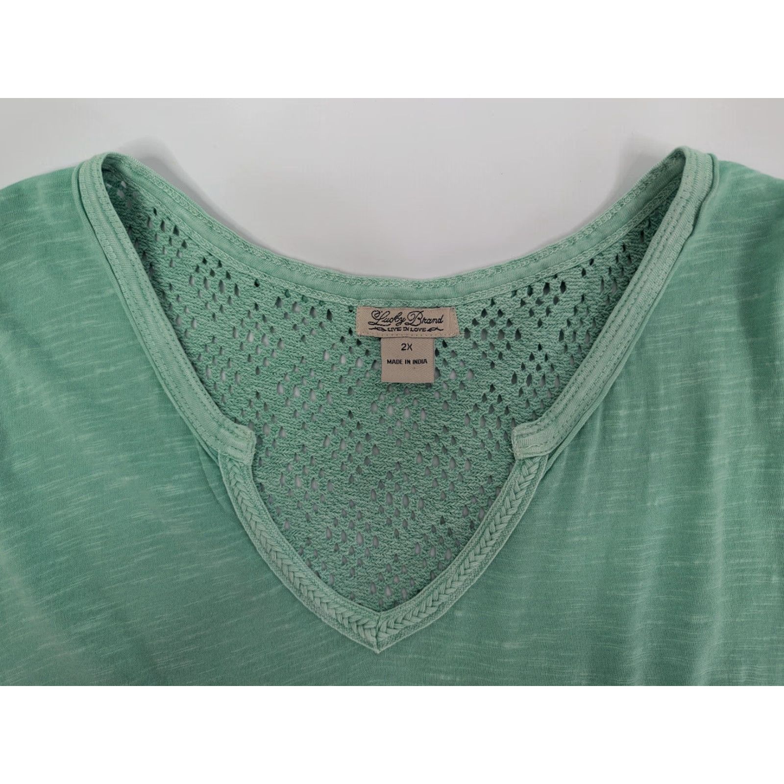 Lucky Brand Lucky Brand Calistoga Crochet Back Aqua Green Split-neck Top Women's Size 2X Size XXL / US 16-18 / IT 52-54 - 6 Thumbnail