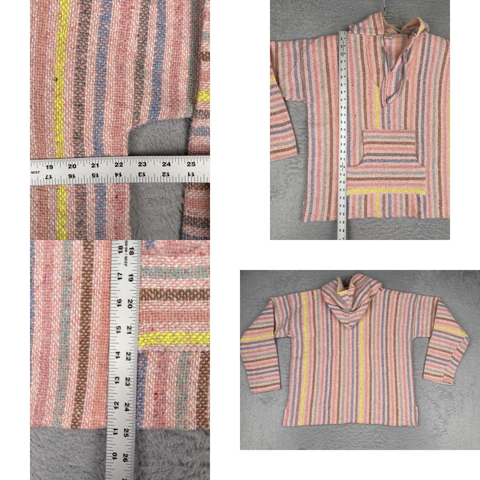 Vintage MACO Hoodie Mens M Pink Striped Baja Kangaroo Pocket Hippie Bohemian Beach Pullover Hooded V-Neck Shirt/Ho odie (Note: length constraint) Size US M / EU 48-50 / 2 - 8 Thumbnail