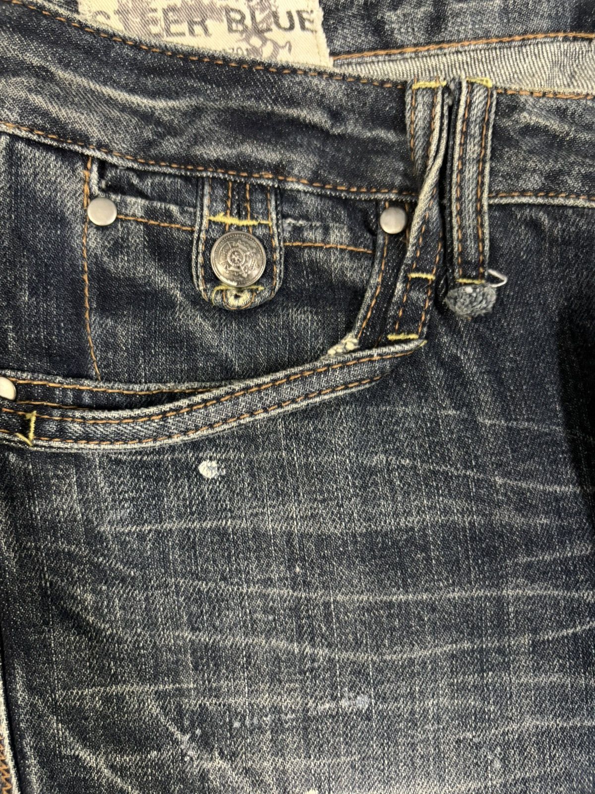 14th Addiction Vintage Steer Blue Whiskers Paint Splatter Distressed Jeans Size US 32 / EU 48 - 4 Thumbnail