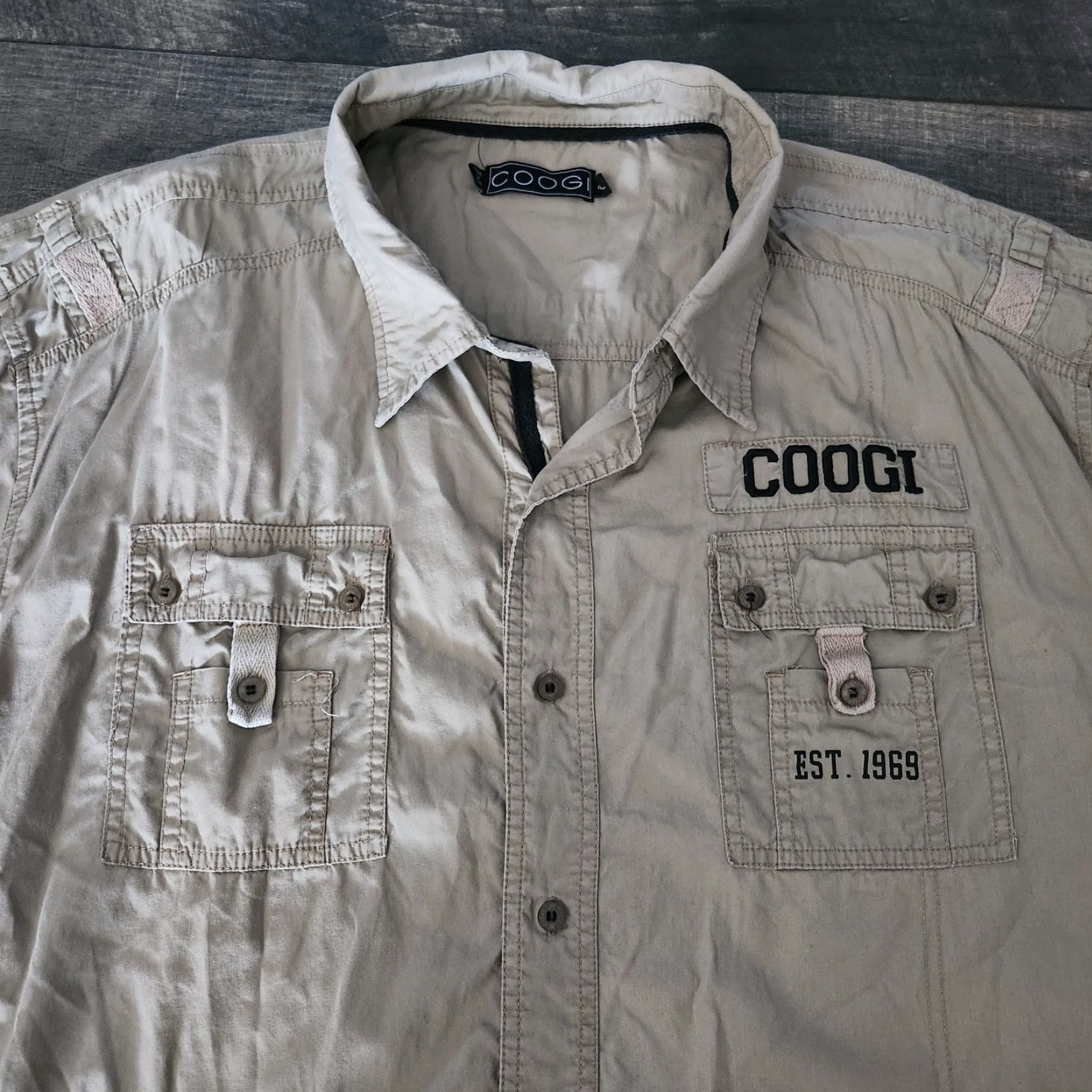 Coogi VINTAGE COOGI Shirt 4XL Button Up Military Tan Pockets Utility Street Rare Mens Size US XXL / EU 58 / 5 - 2 Thumbnail