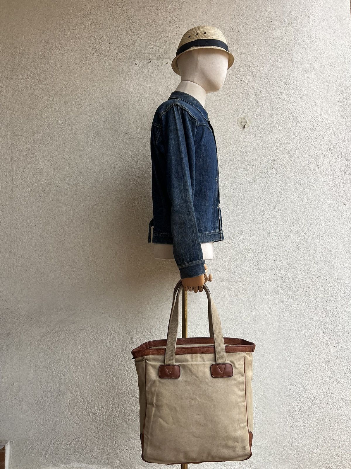 Leather Vintage Silver Lake Club Japan Dirty Muddy Canvas Tote Bag Size ONE SIZE - 4 Thumbnail