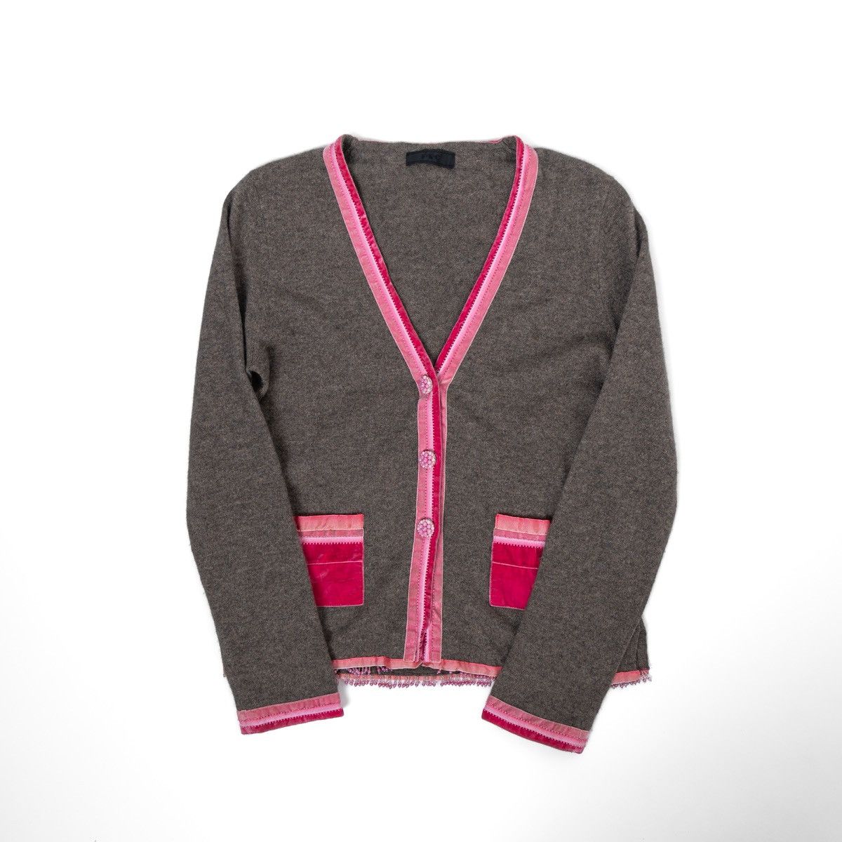 Other FFC Womens Cashmere Cardigan Grey Pink Trim Button Knit Size S / US 4 / IT 40 - 5 Thumbnail